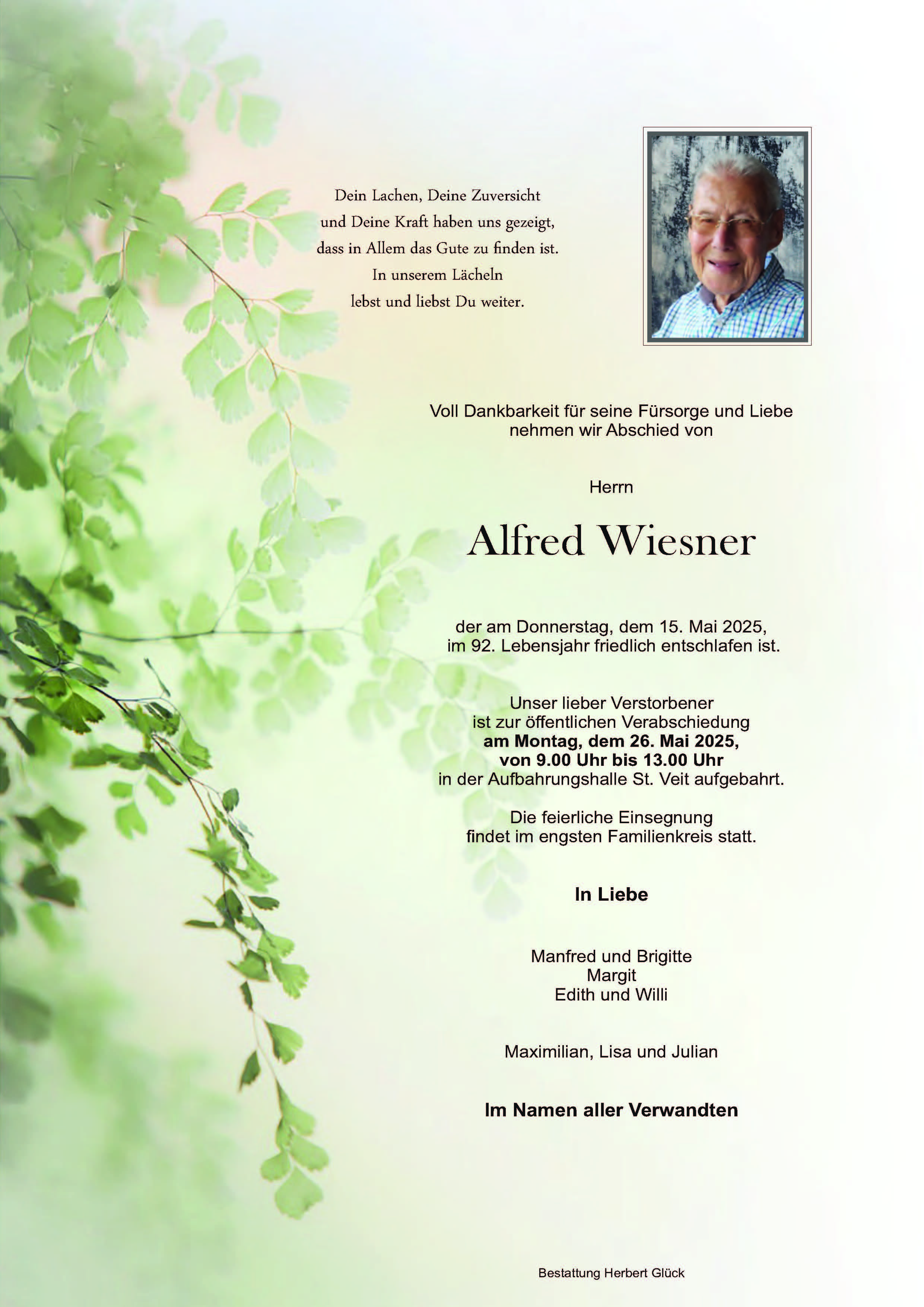 Sterbefall Alfred Wiesner