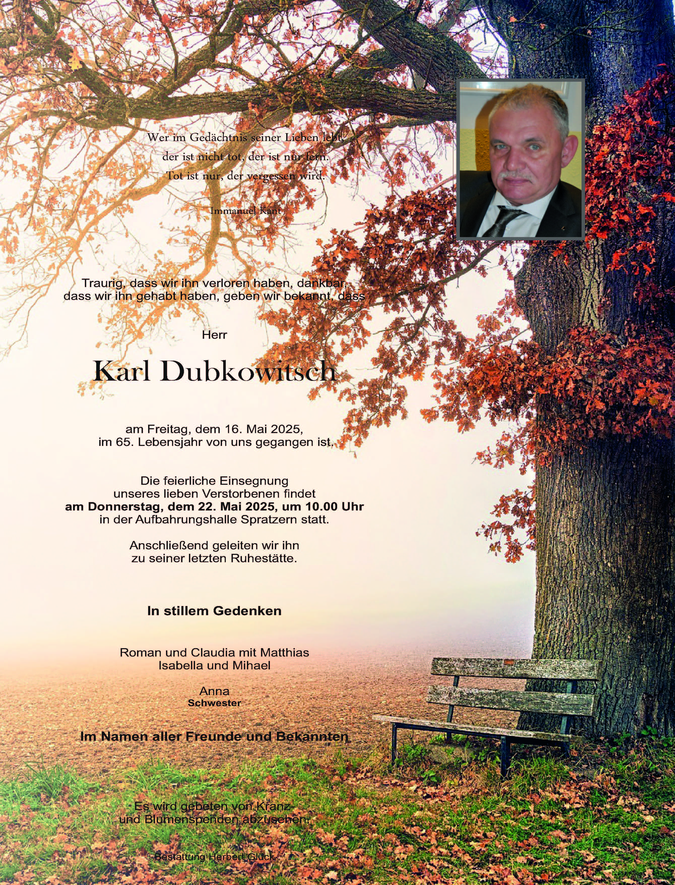Sterbefall Karl Dubkowitsch