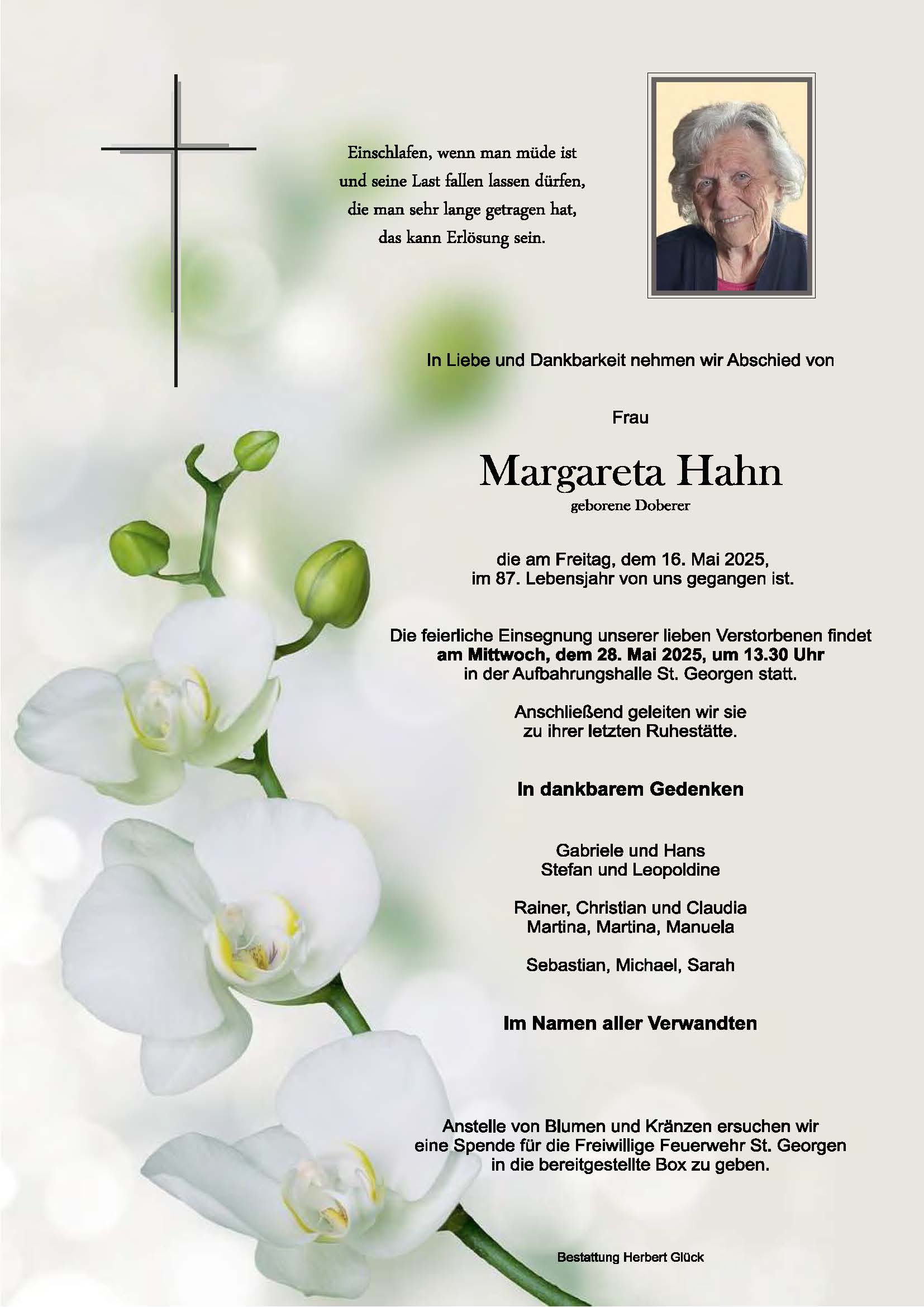 Sterbefall Margareta Hahn