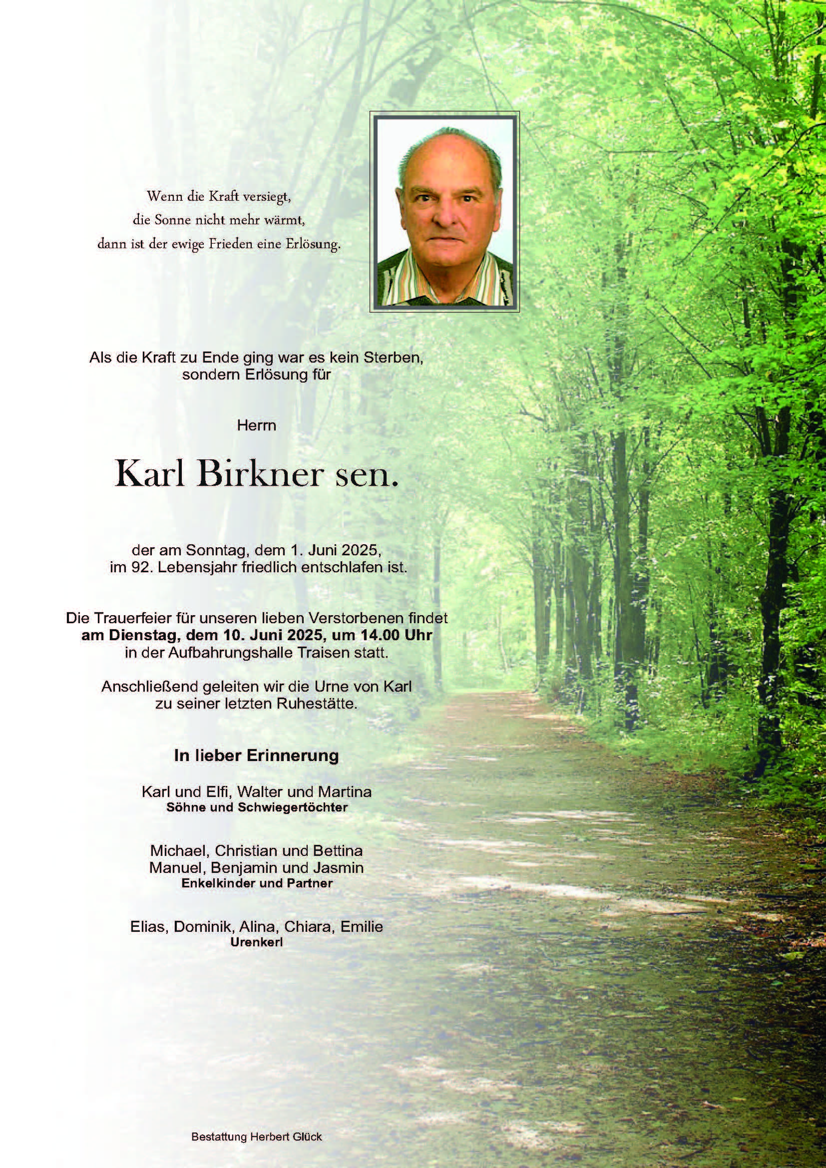 Sterbefall Karl Birkner