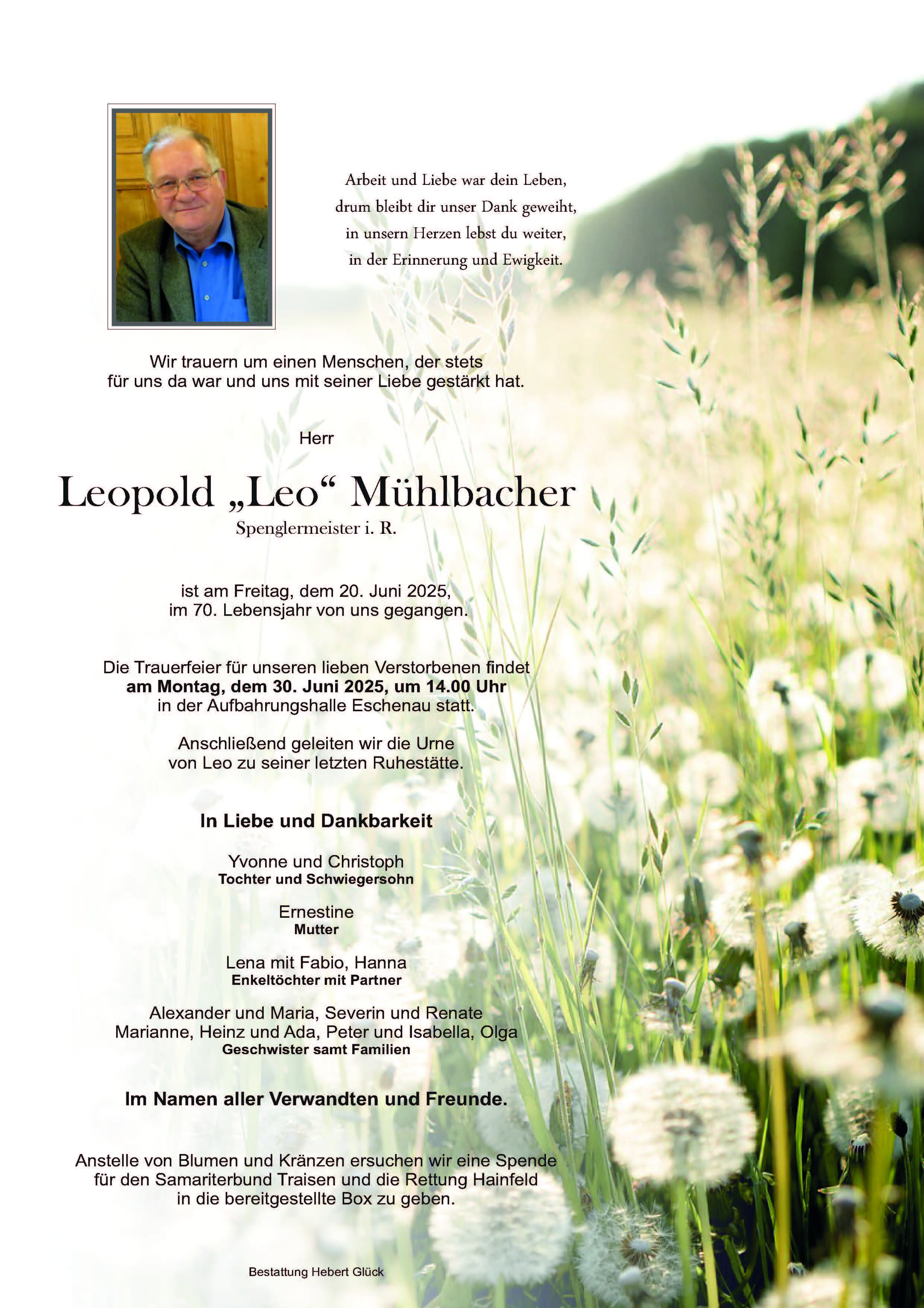 Sterbefall Leopold Mühlbacher