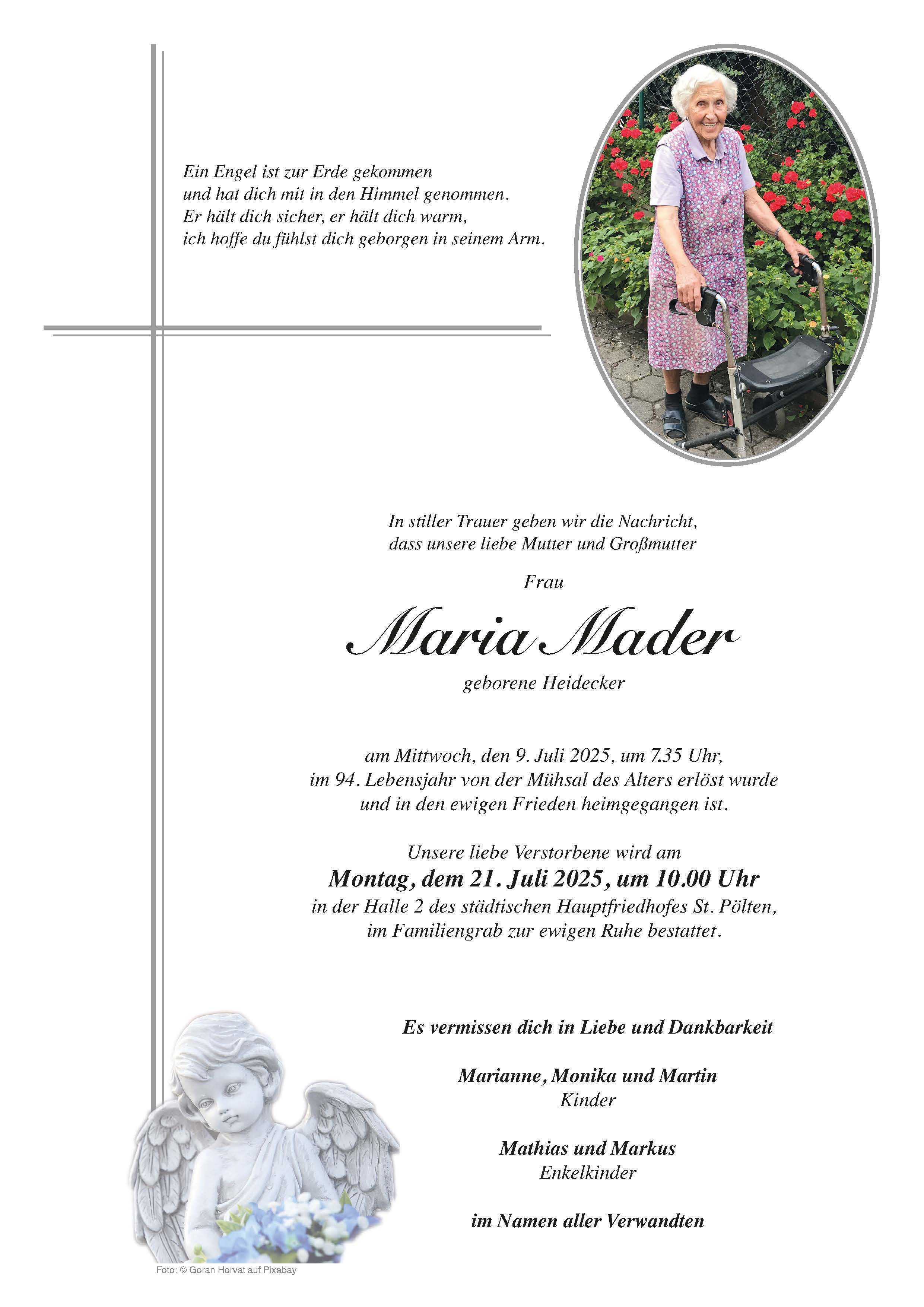 Sterbefall Maria Mader