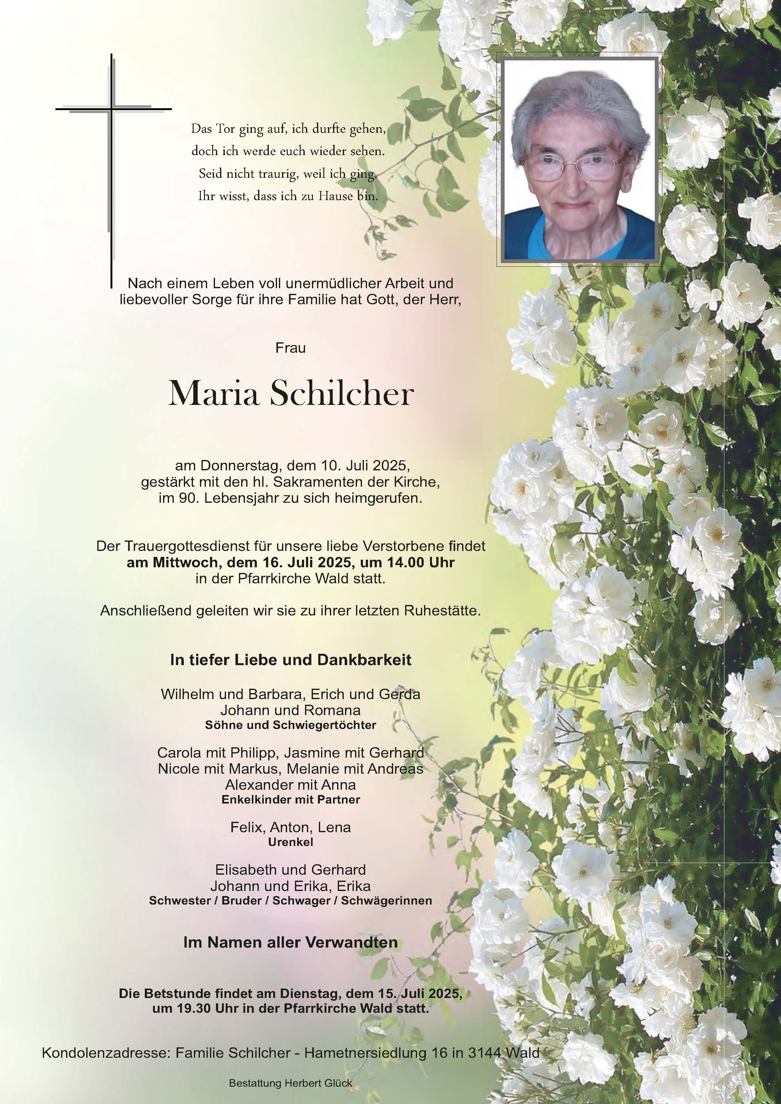 Sterbefall Maria Schilcher