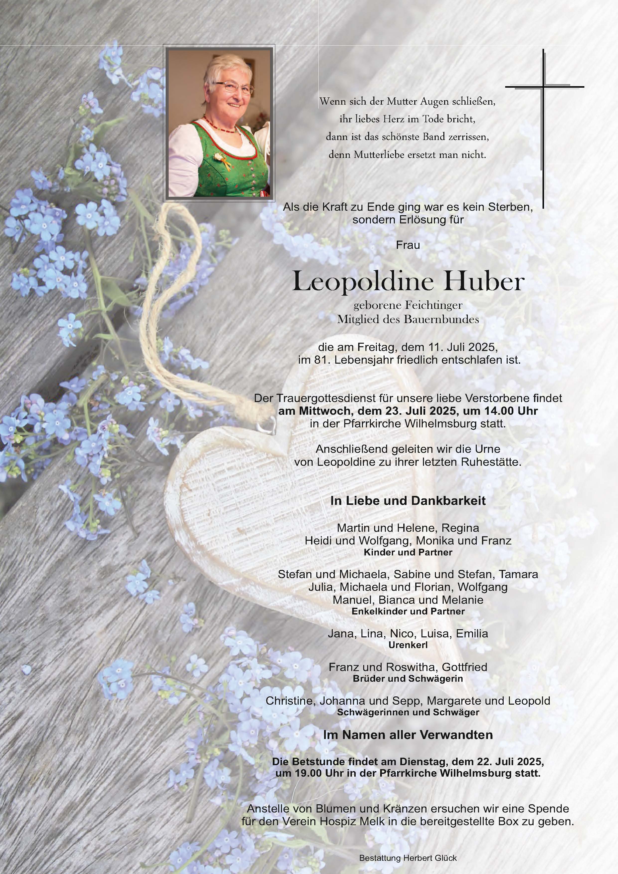 Sterbefall Leopoldine Huber