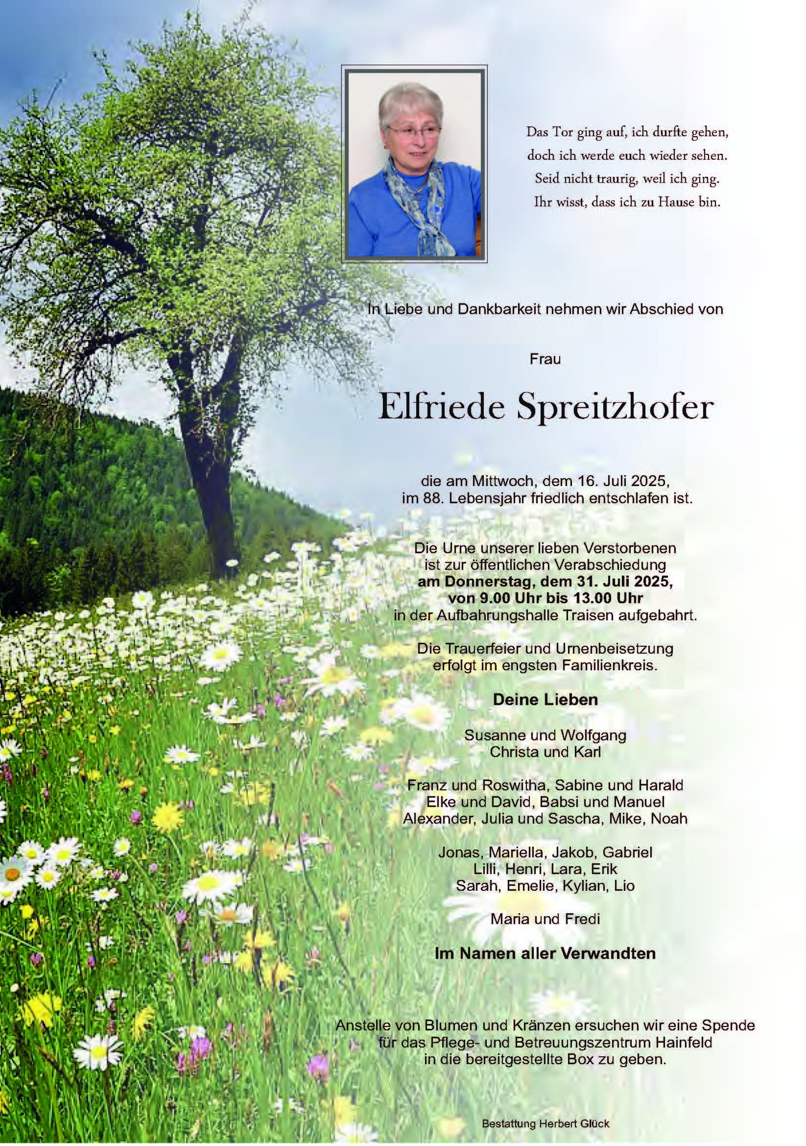 Sterbefall Elfriede Spreitzhofer
