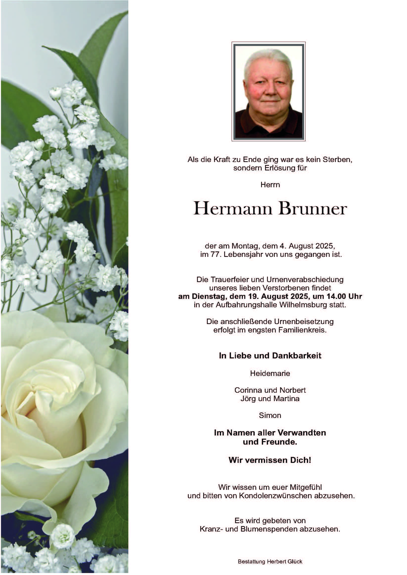 Sterbefall Hermann Brunner