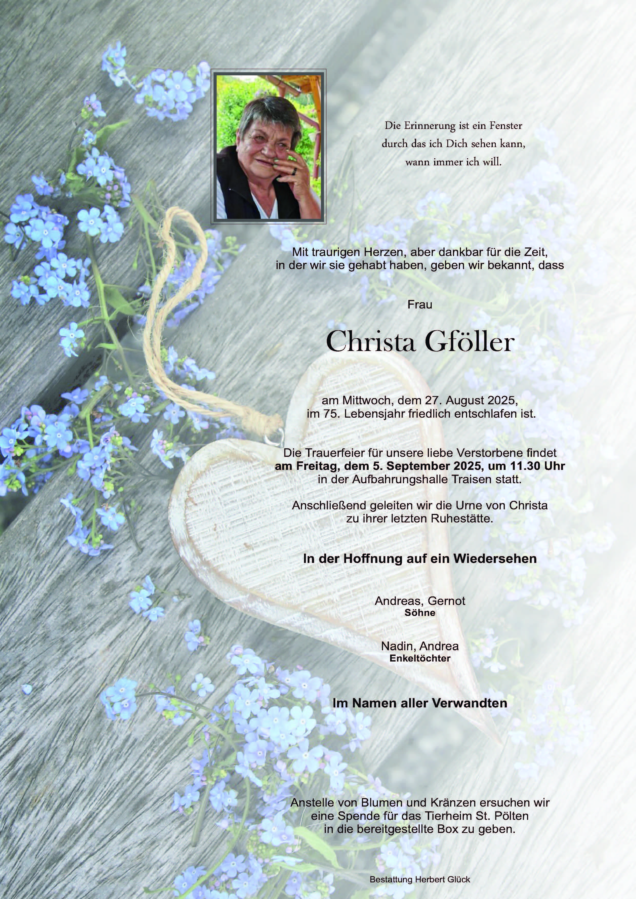 Sterbefall Christa Gföller