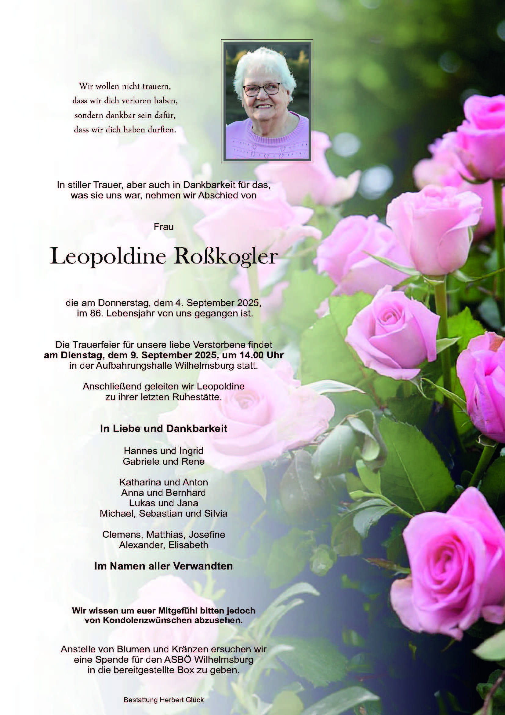 Sterbefall Leopoldine Roßkogler