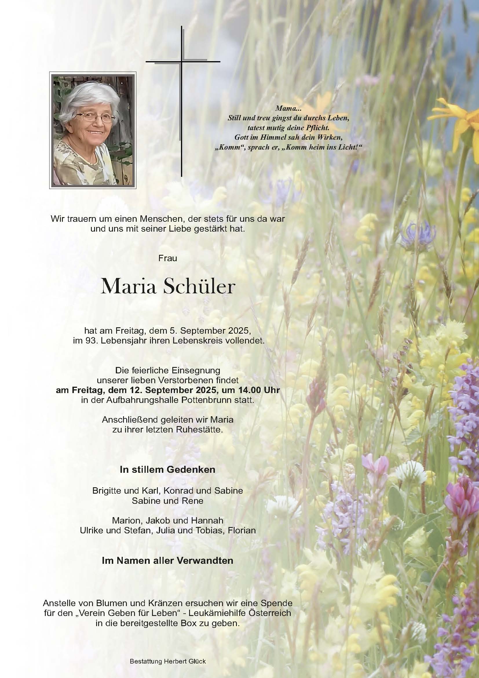 Sterbefall Maria Schüler
