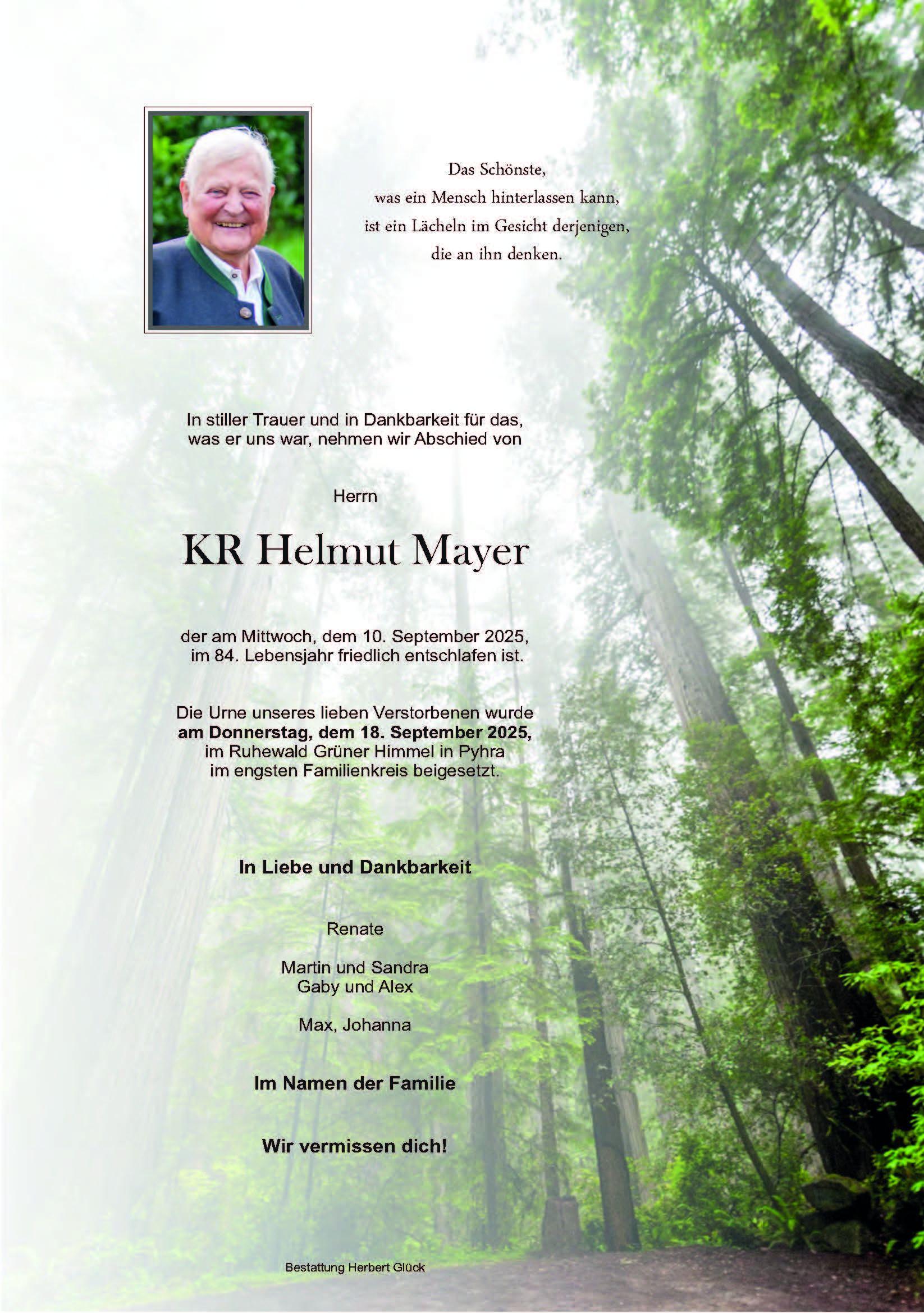 Sterbefall Helmut Mayer