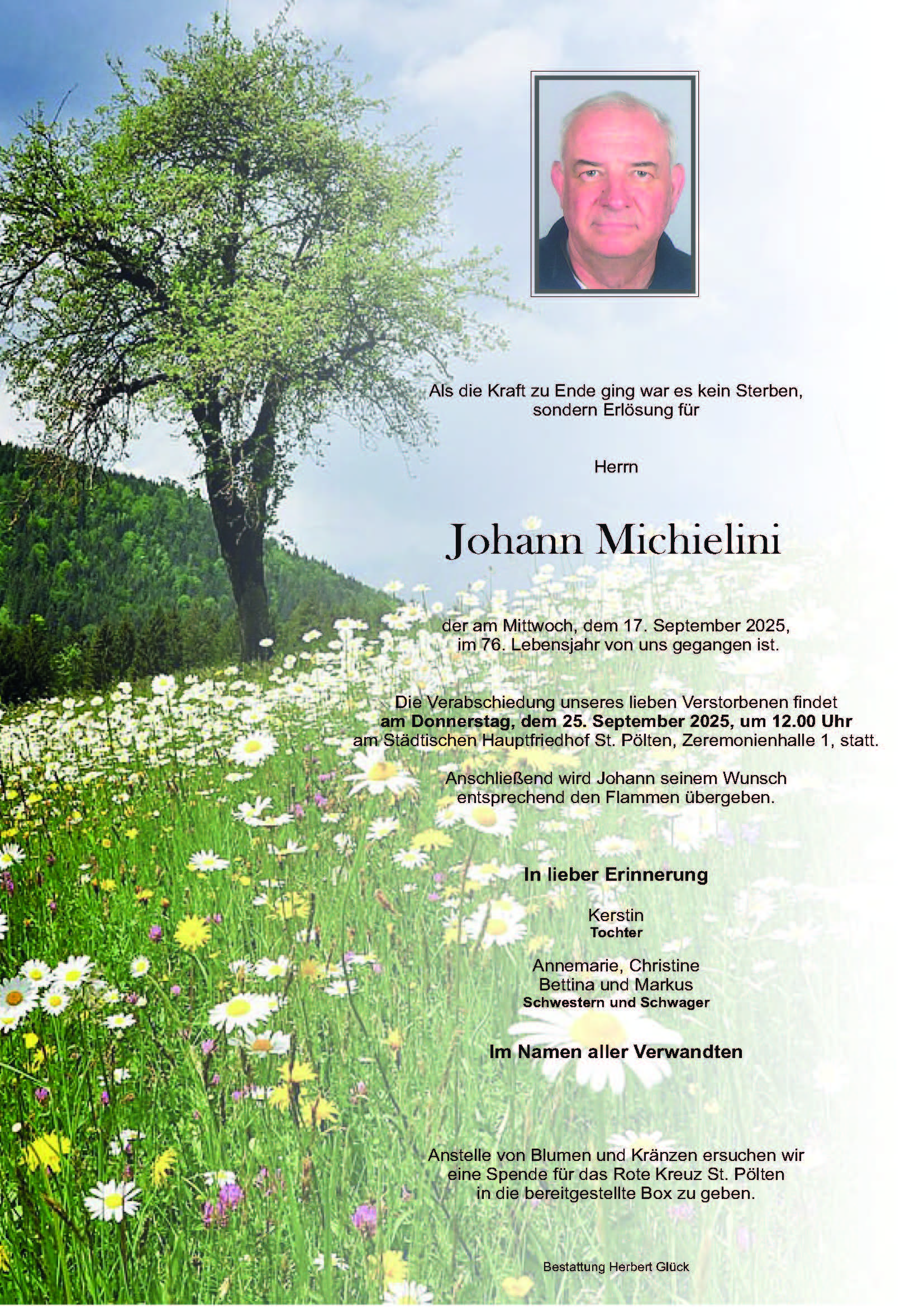 Sterbefall Johann Michielini