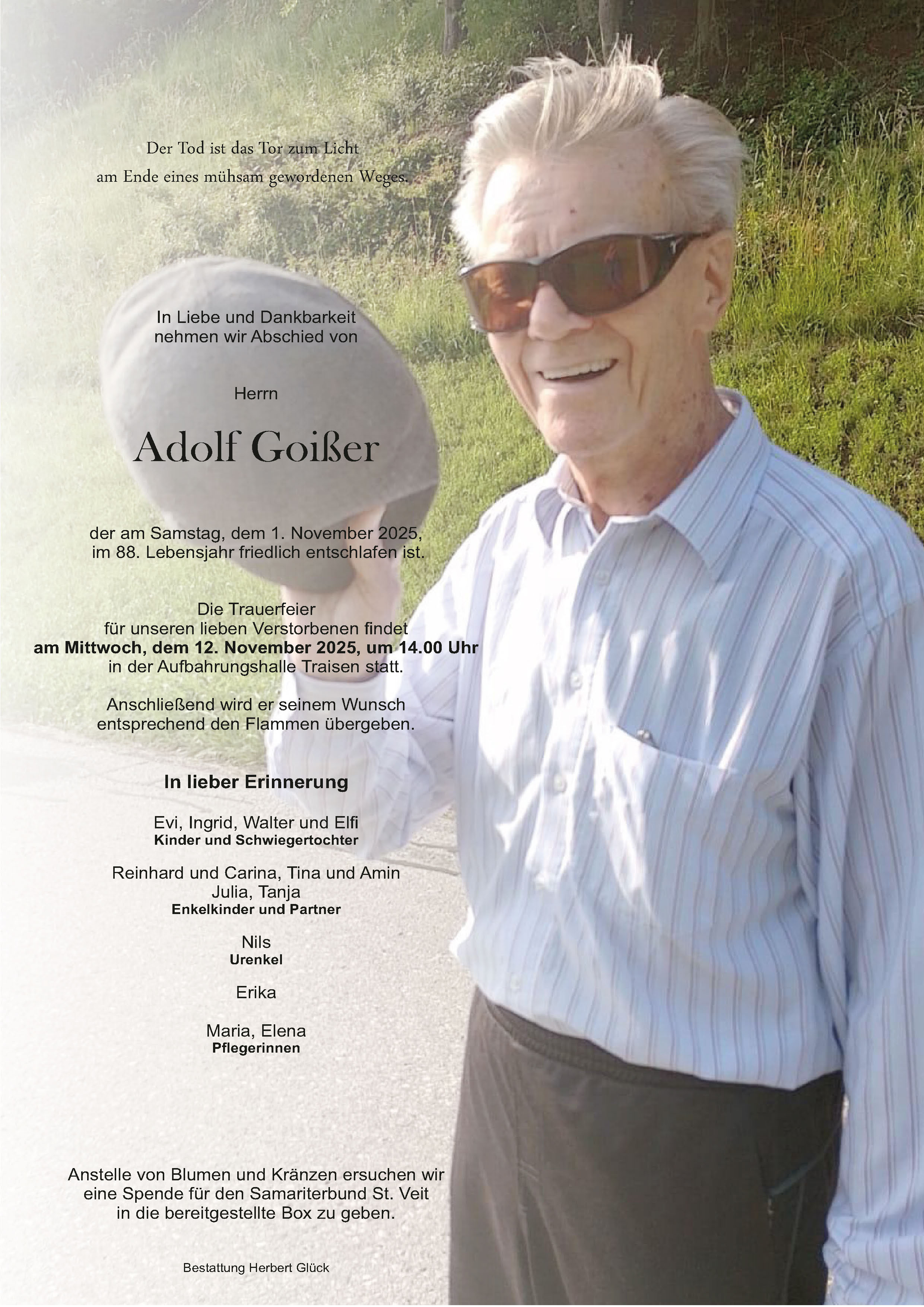 Sterbefall Adolf Goißer