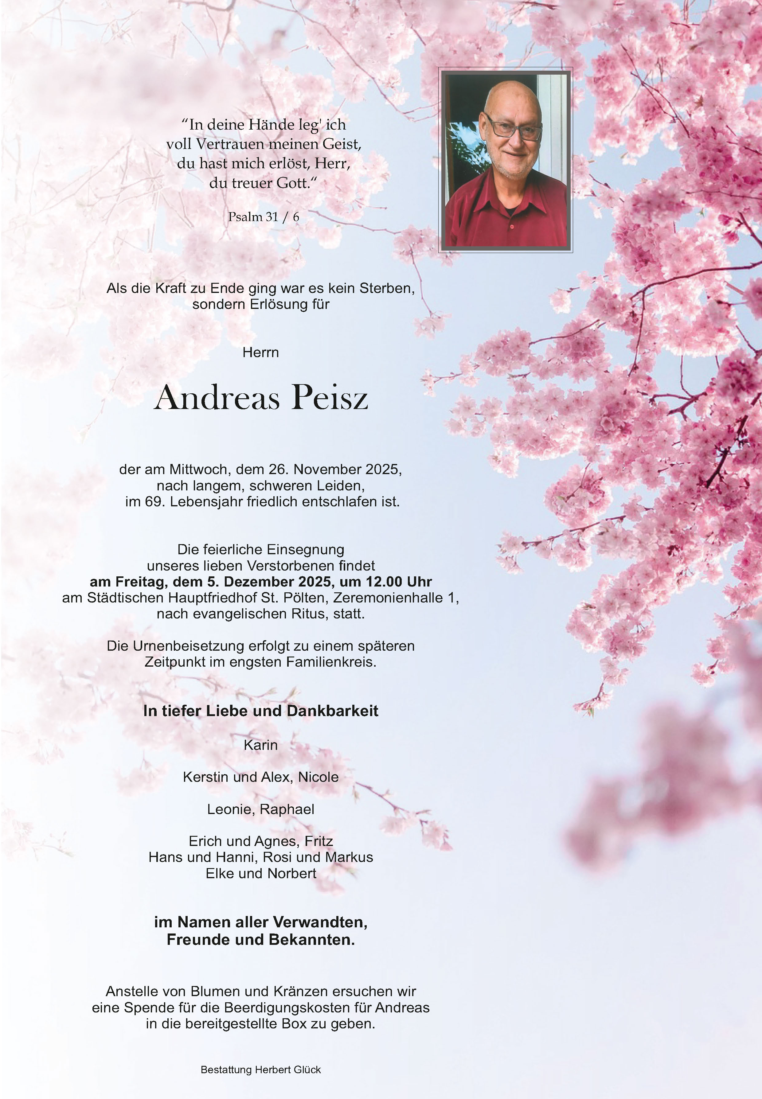 Sterbefall Andreas Peisz