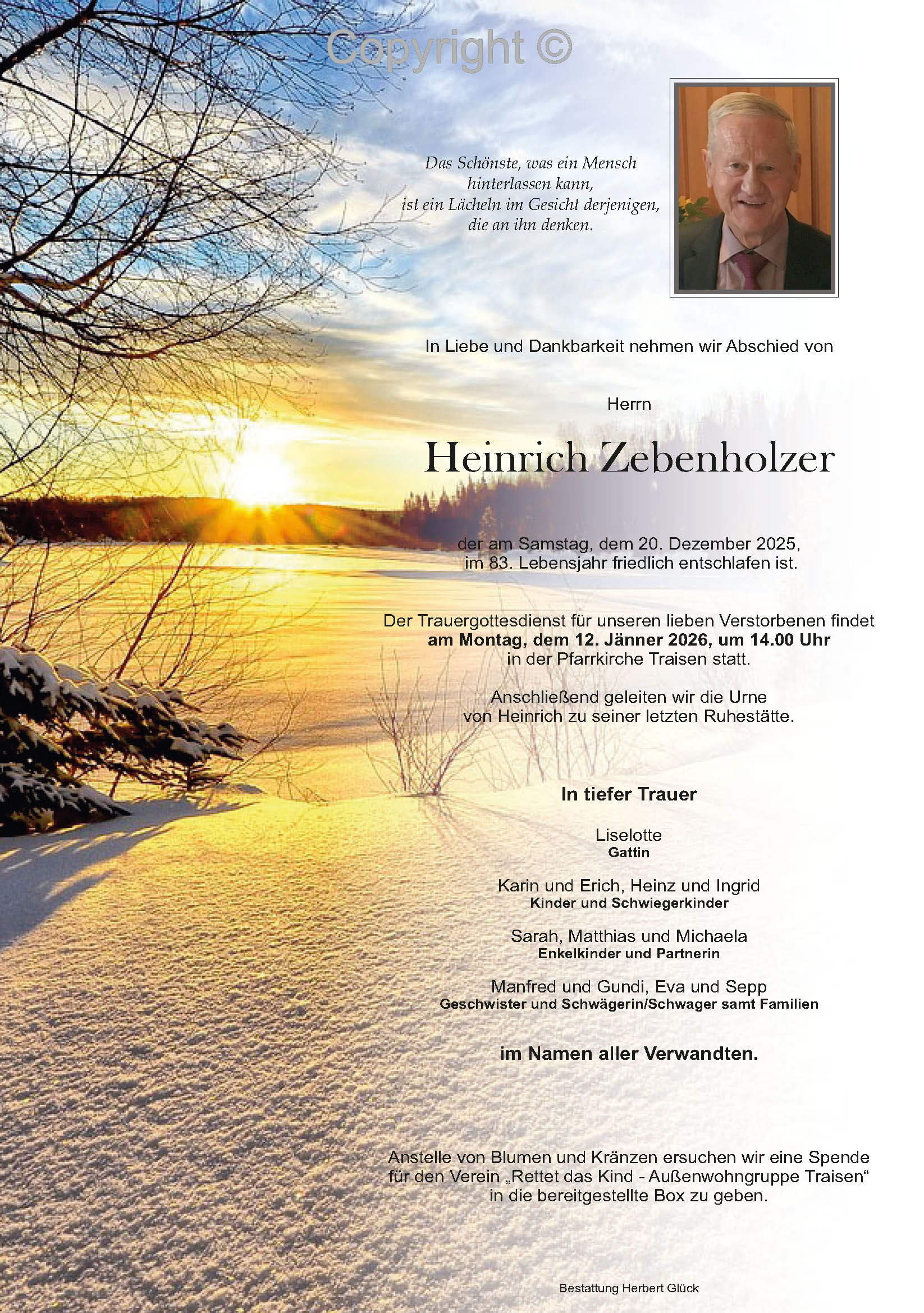 Sterbefall Heinrich Zebenholzer
