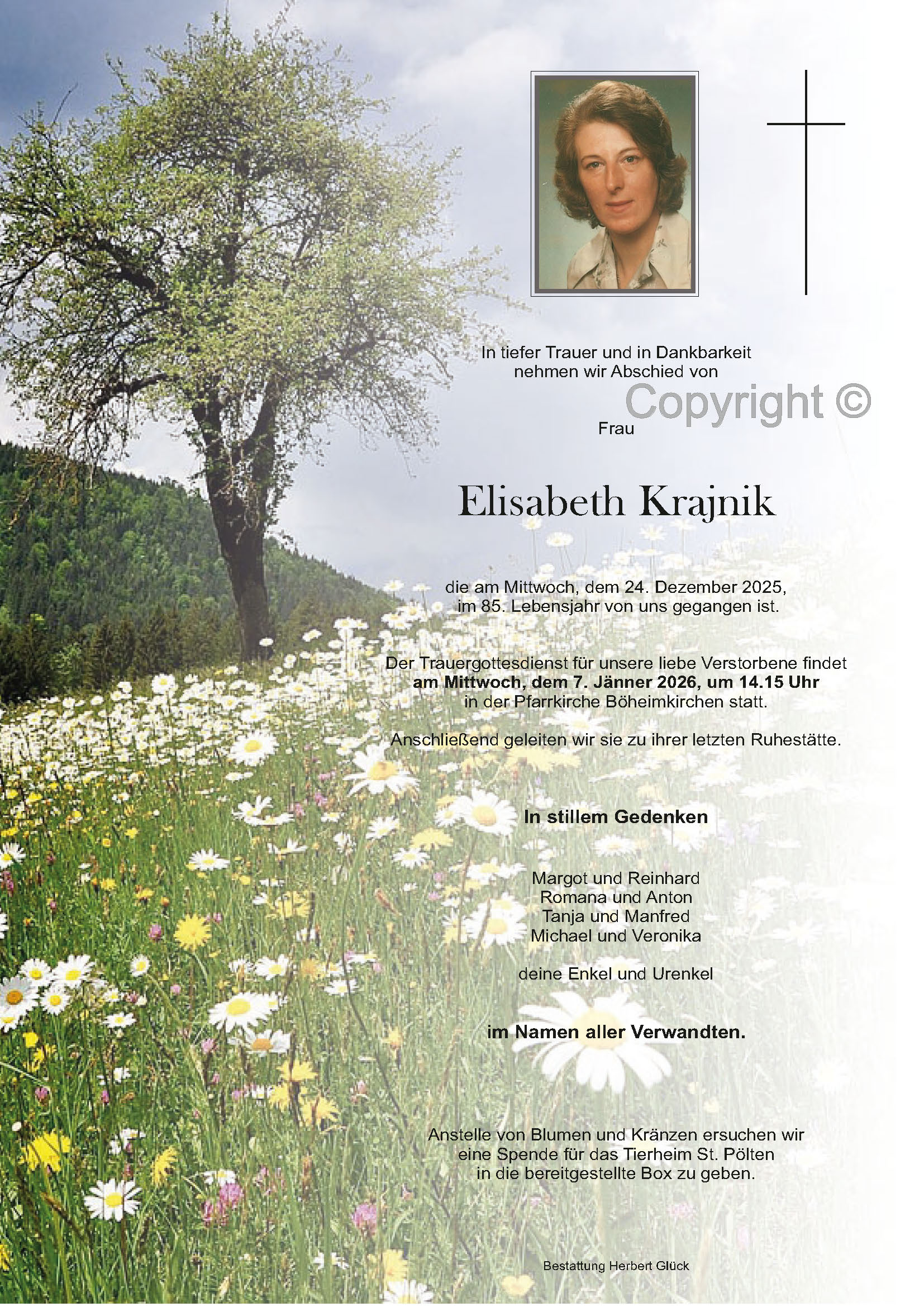 Sterbefall Elisabeth Krajnik