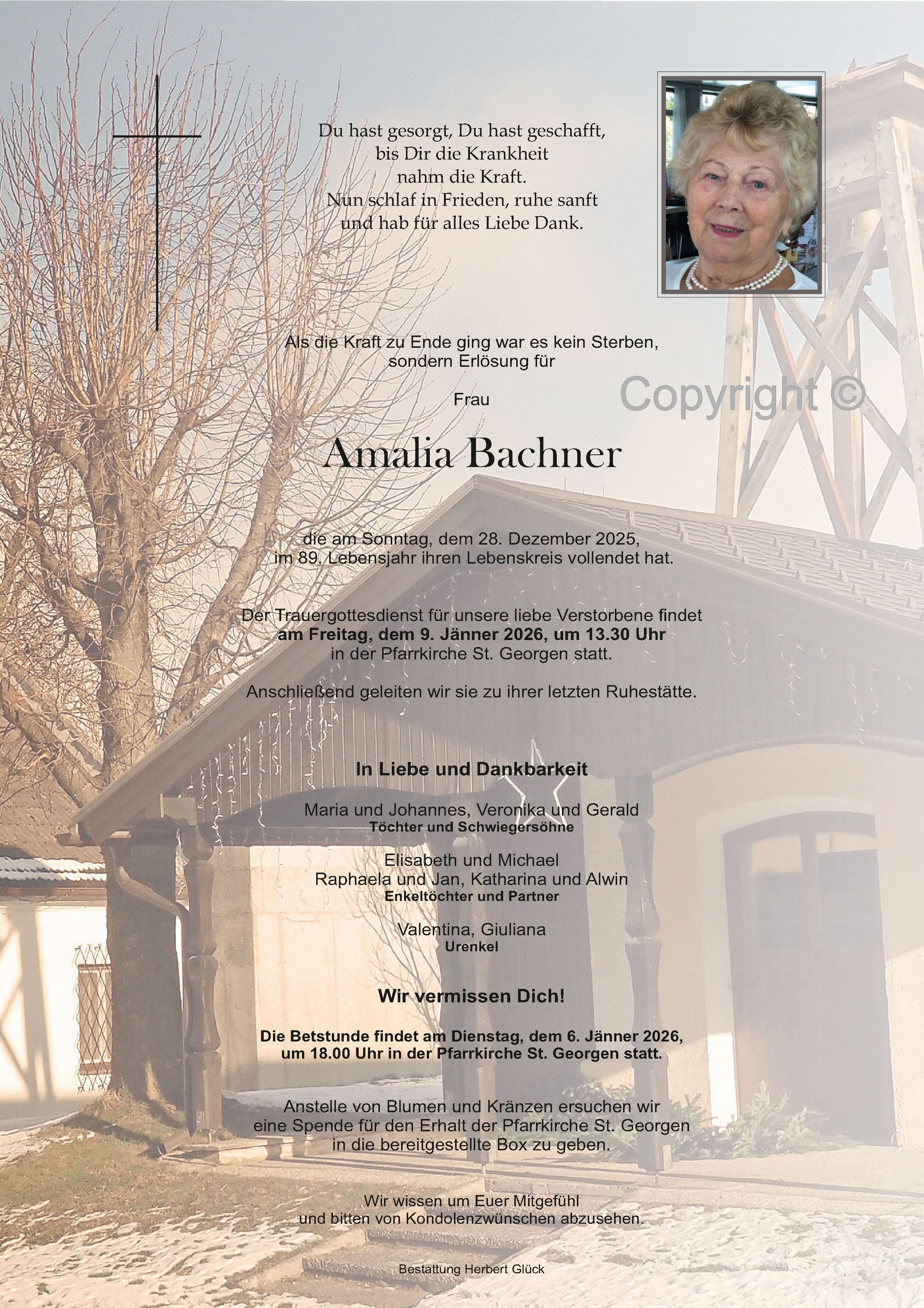 Sterbefall Amalia Bachner