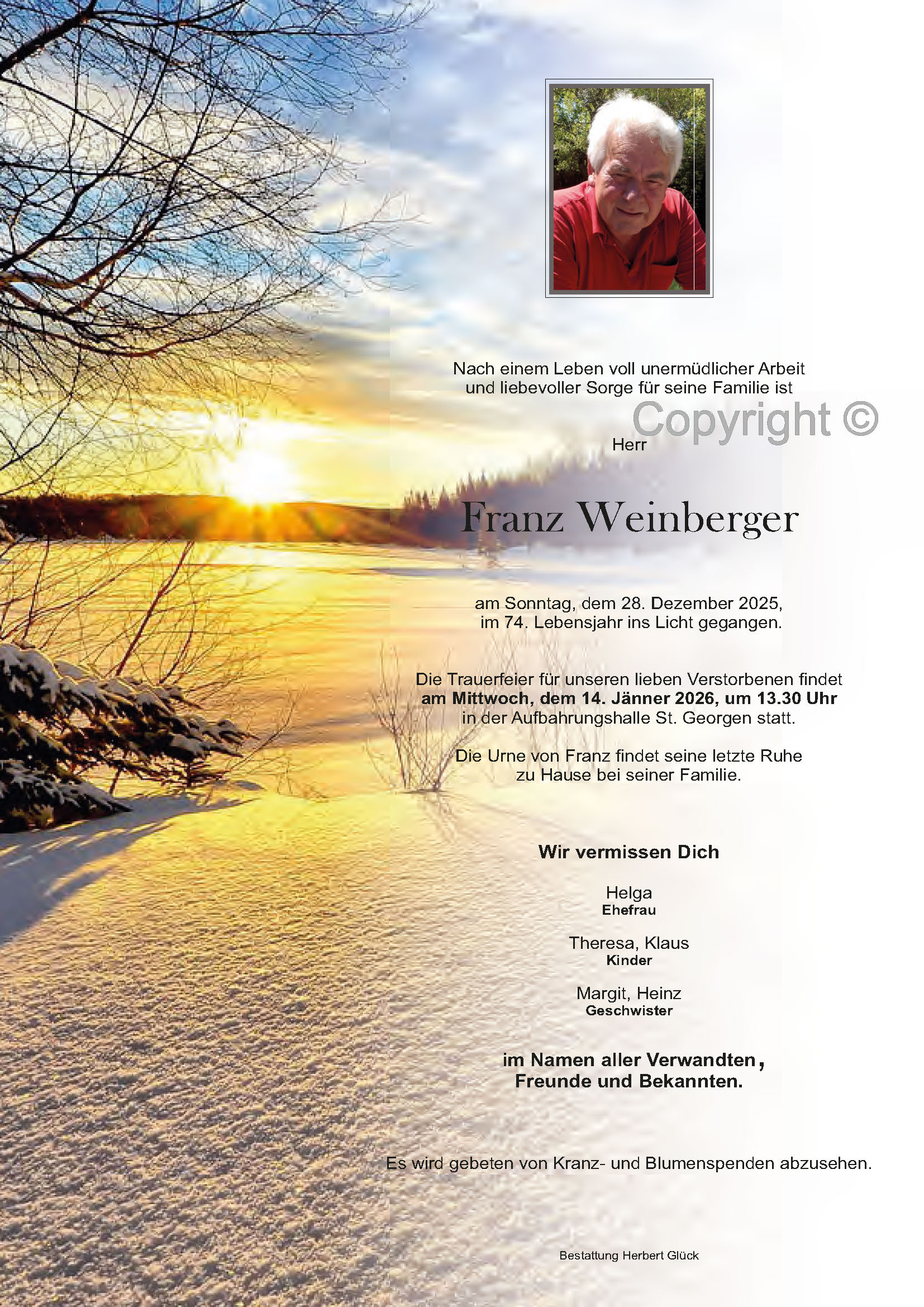 Sterbefall Franz Weinberger