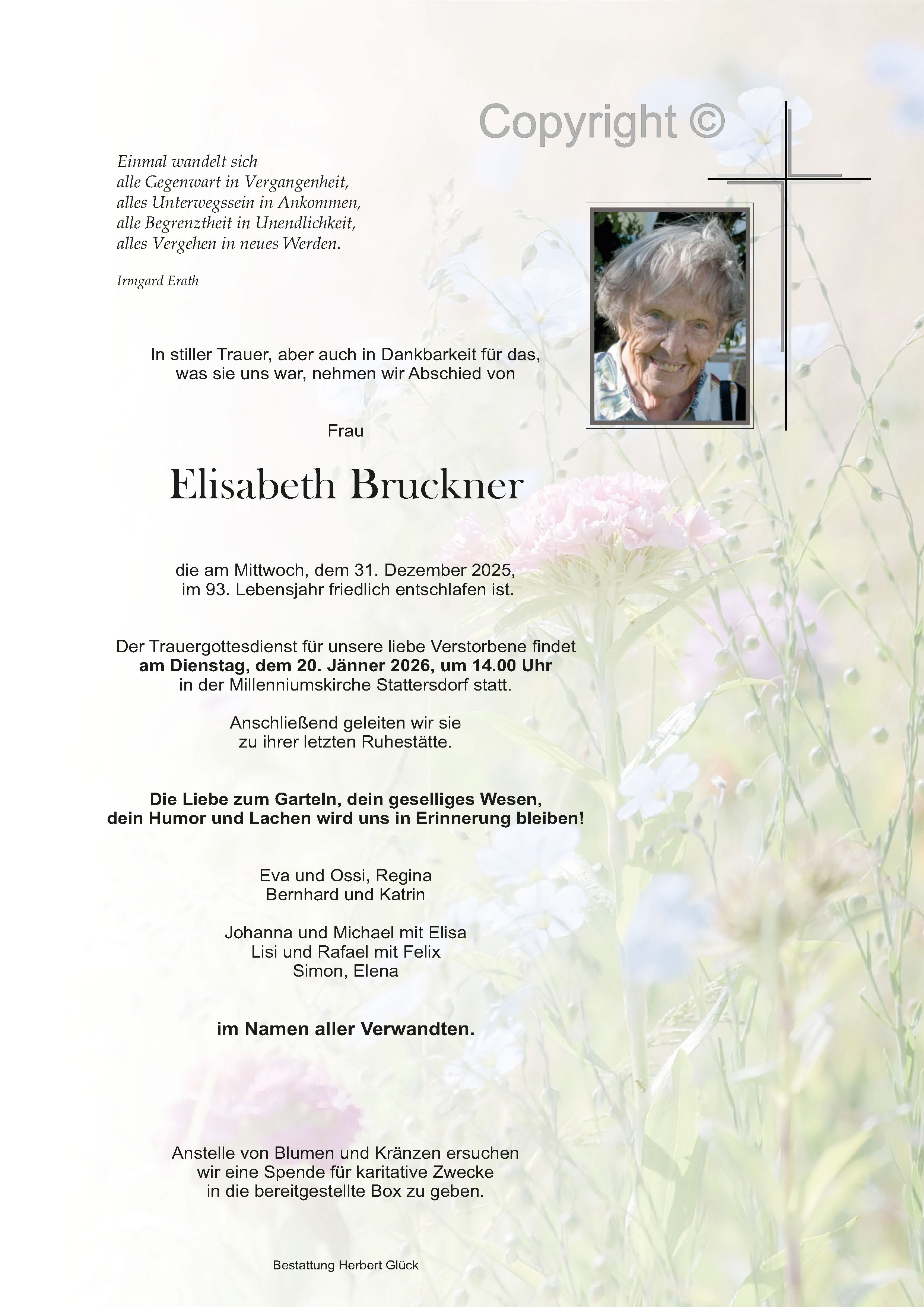 Sterbefall Elisabeth Bruckner