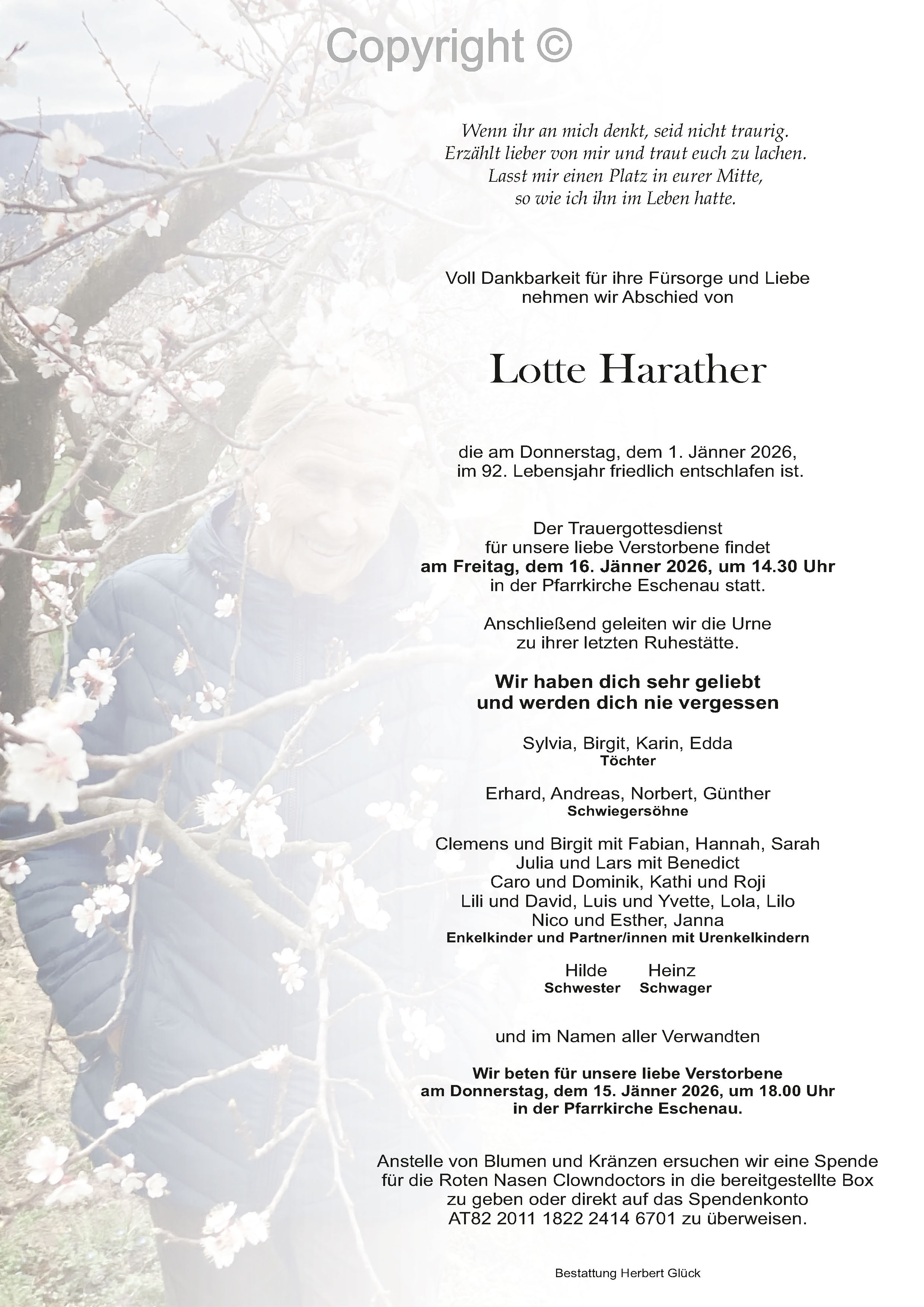 Sterbefall Lotte Harather