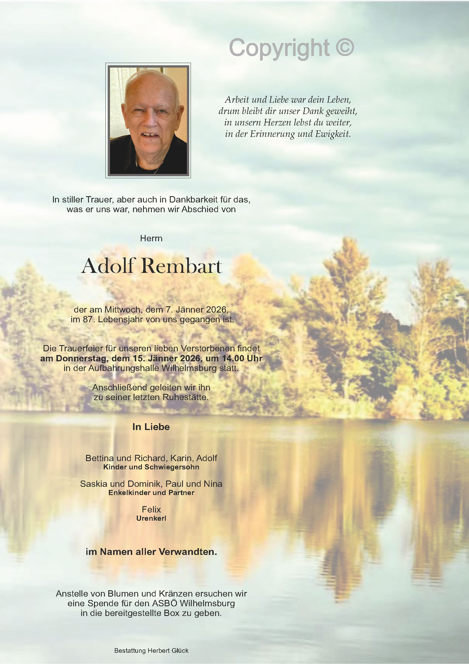 Sterbefall Adolf Rembart