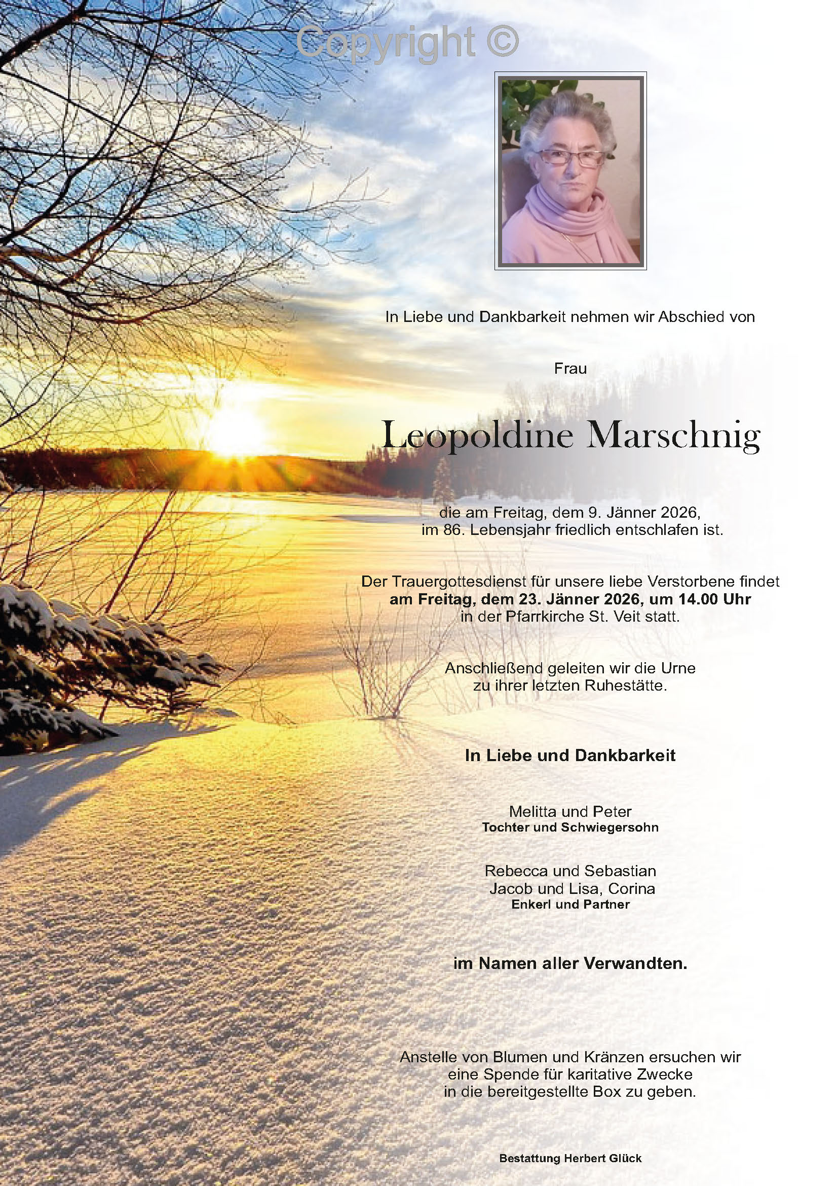 Sterbefall Leopoldine Marschnig