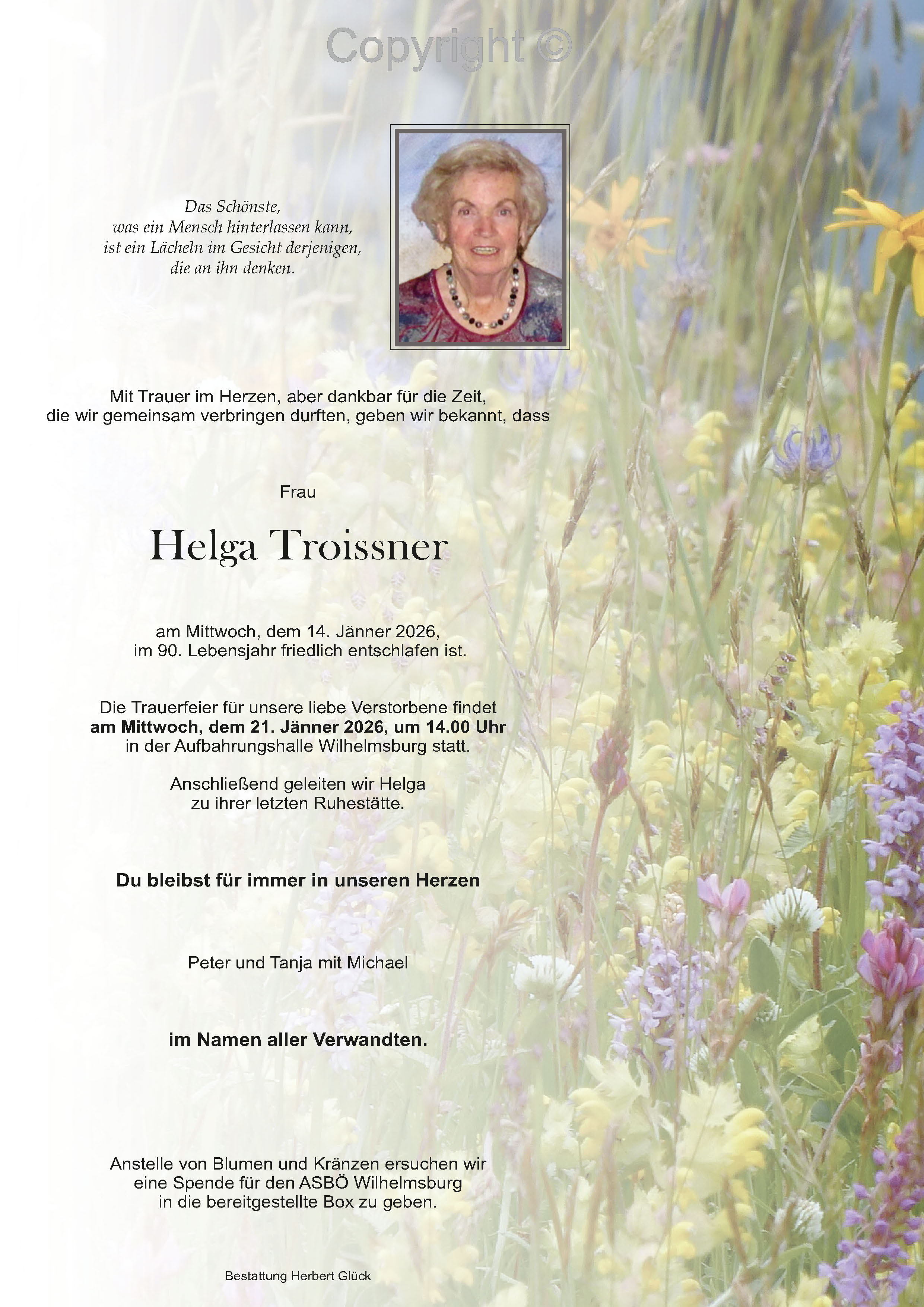Sterbefall Helga Troissner