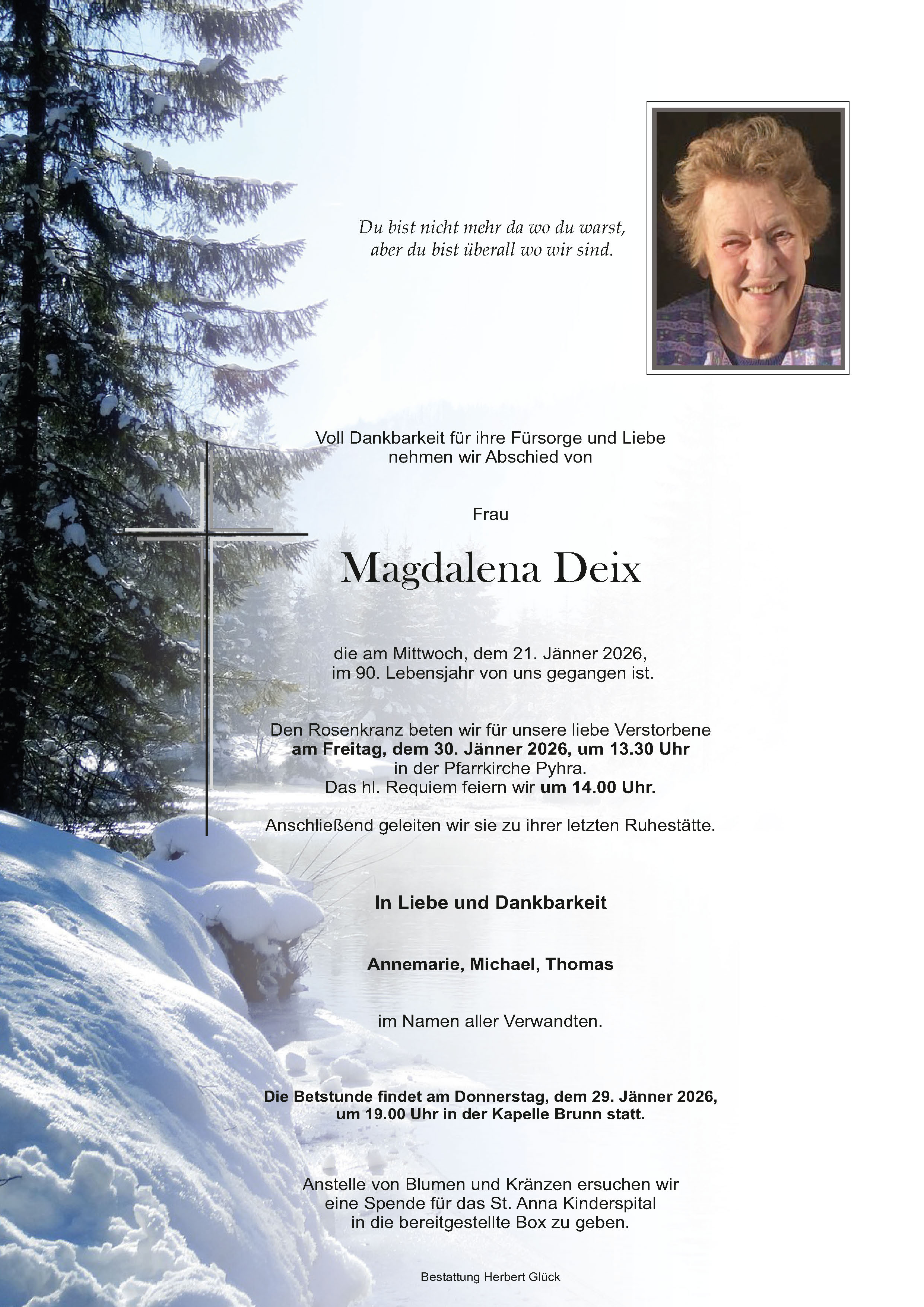 Sterbefall Magdalena Deix