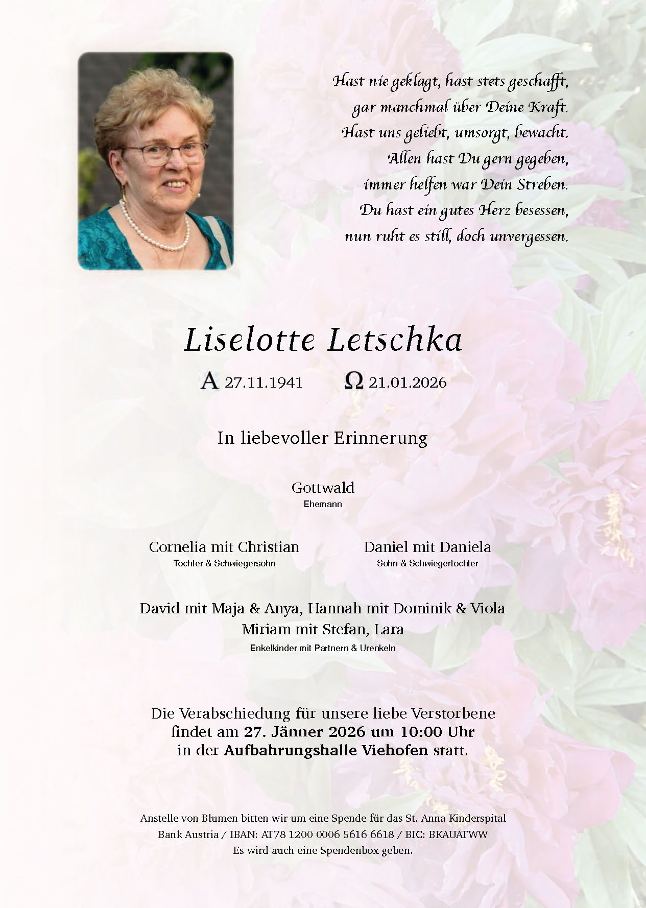 Sterbefall Liselotte Letschka