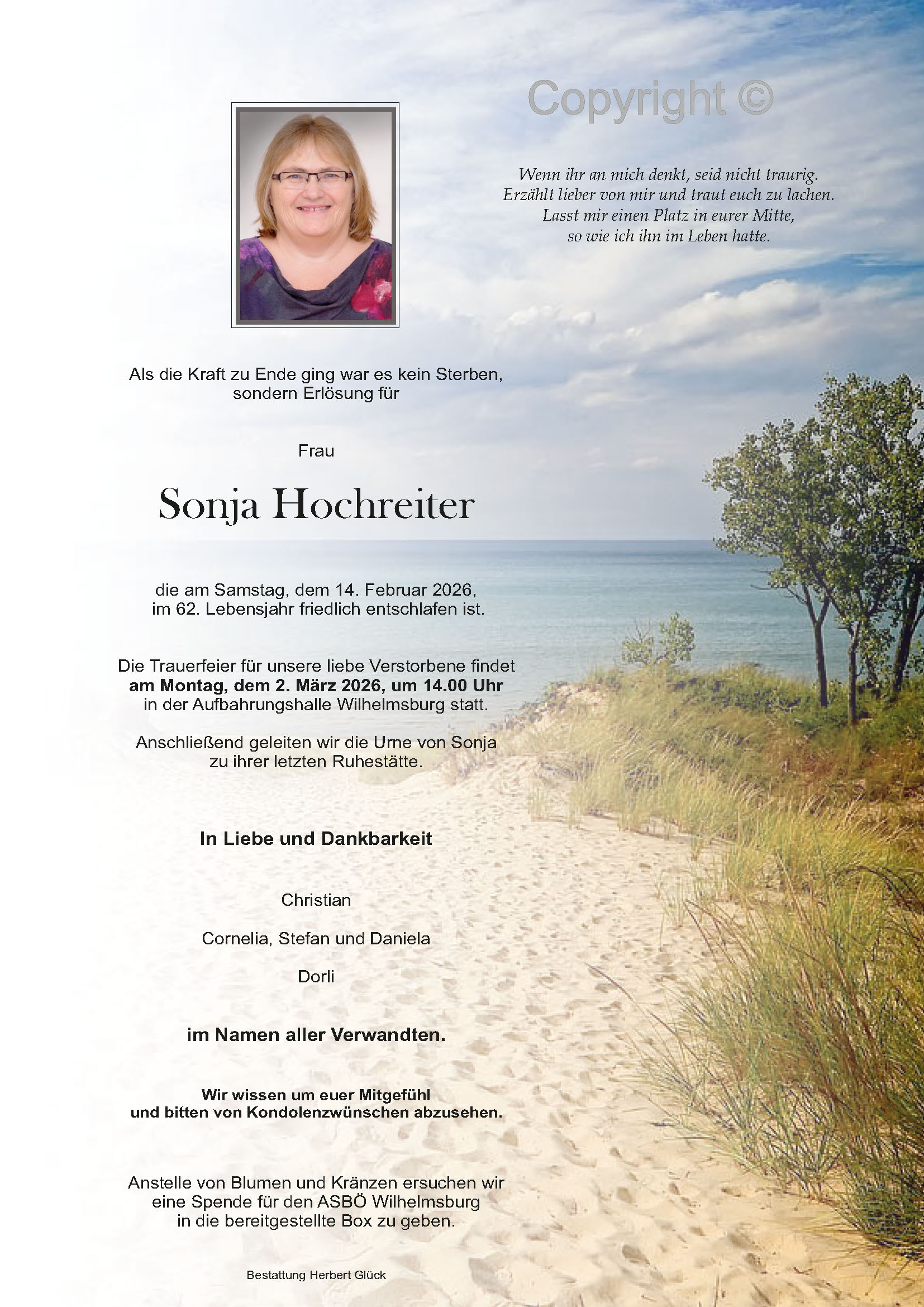 Sterbefall Sonja Hochreiter