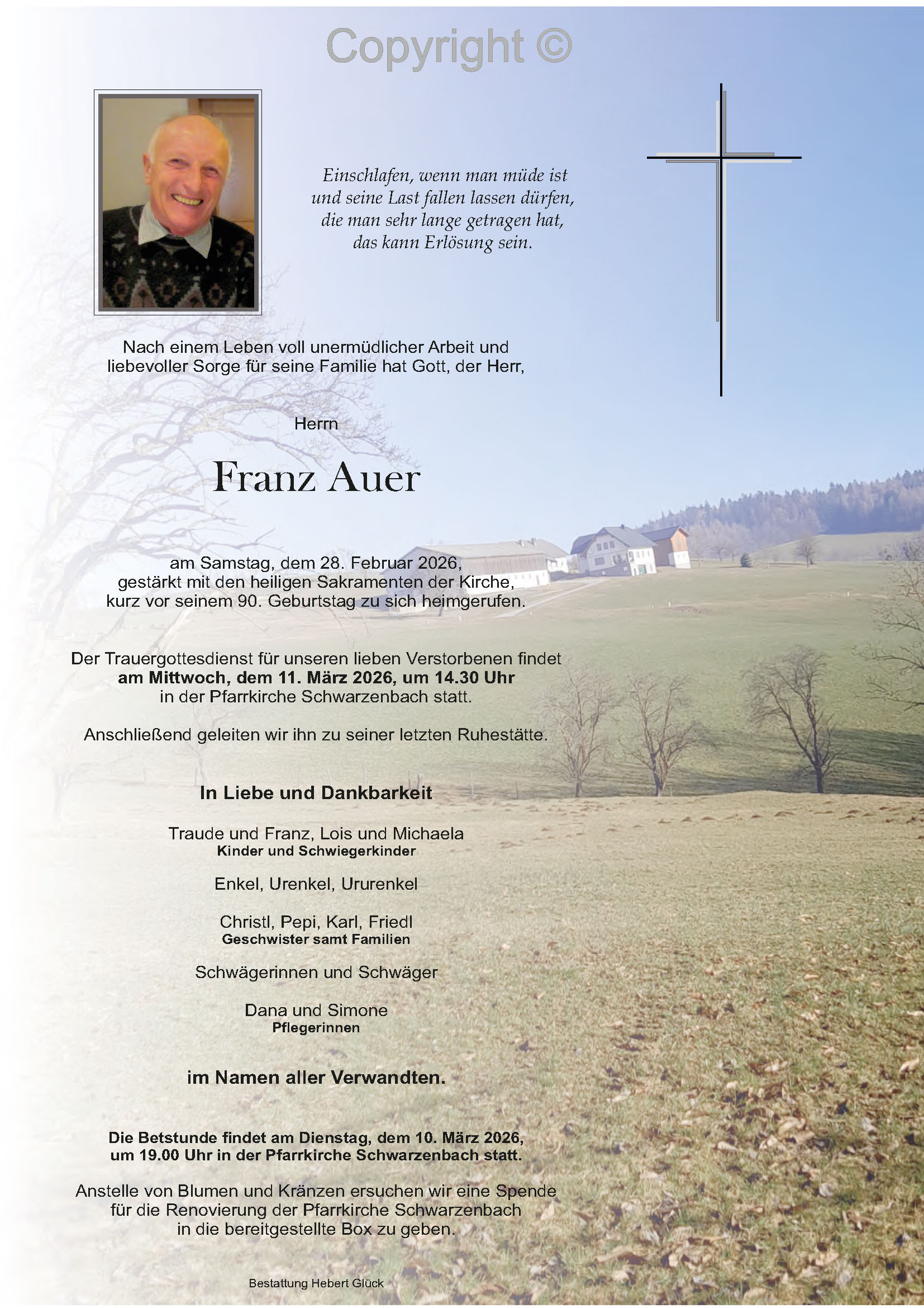 Sterbefall Franz Auer