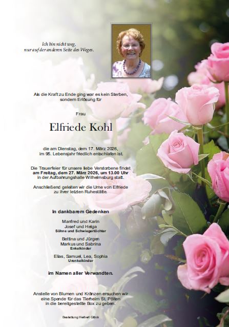 Sterbefall Elfriede Kohl