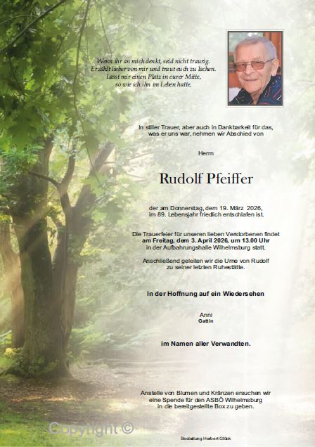 Sterbefall Rudolf Pfeiffer