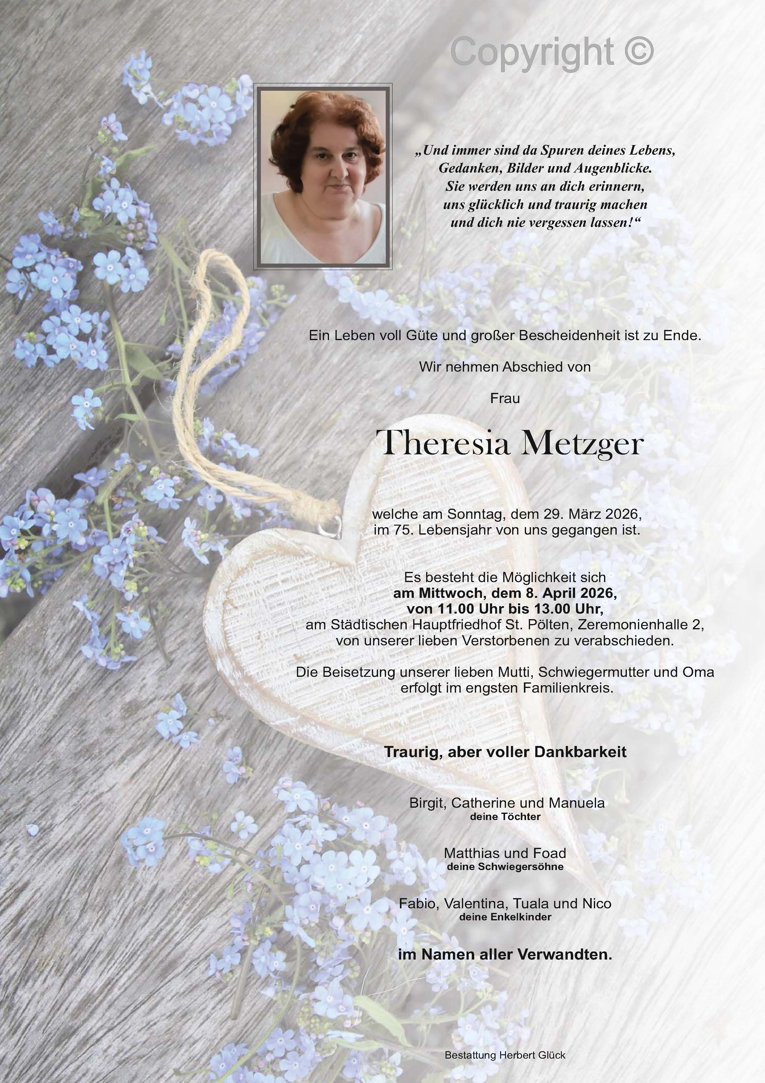 Sterbefall Theresia Metzger