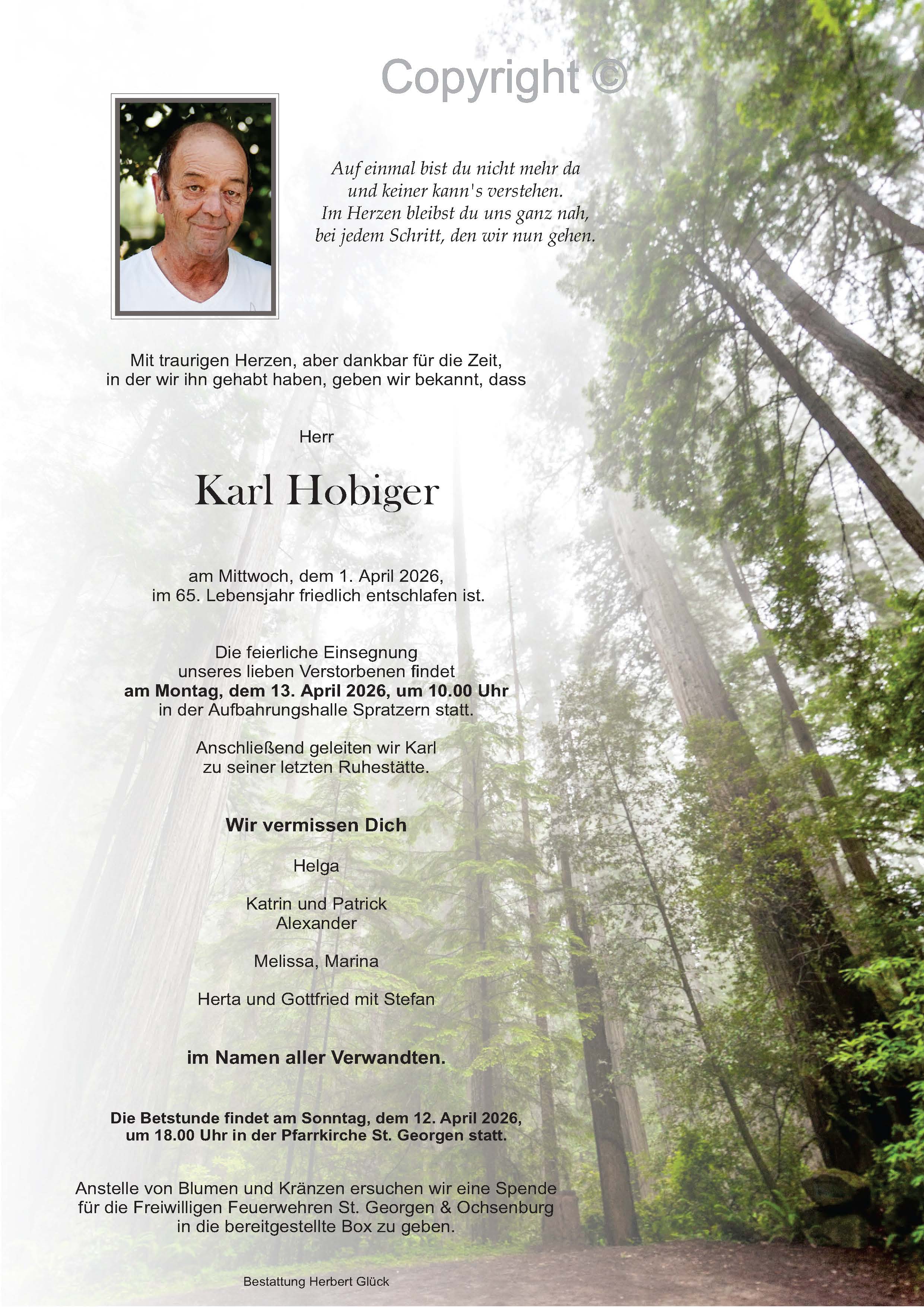 Sterbefall Karl Hobiger
