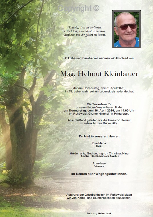 Sterbefall Helmut Kleinbauer