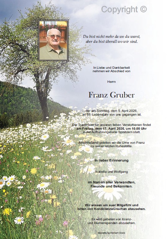 Sterbefall Franz Gruber