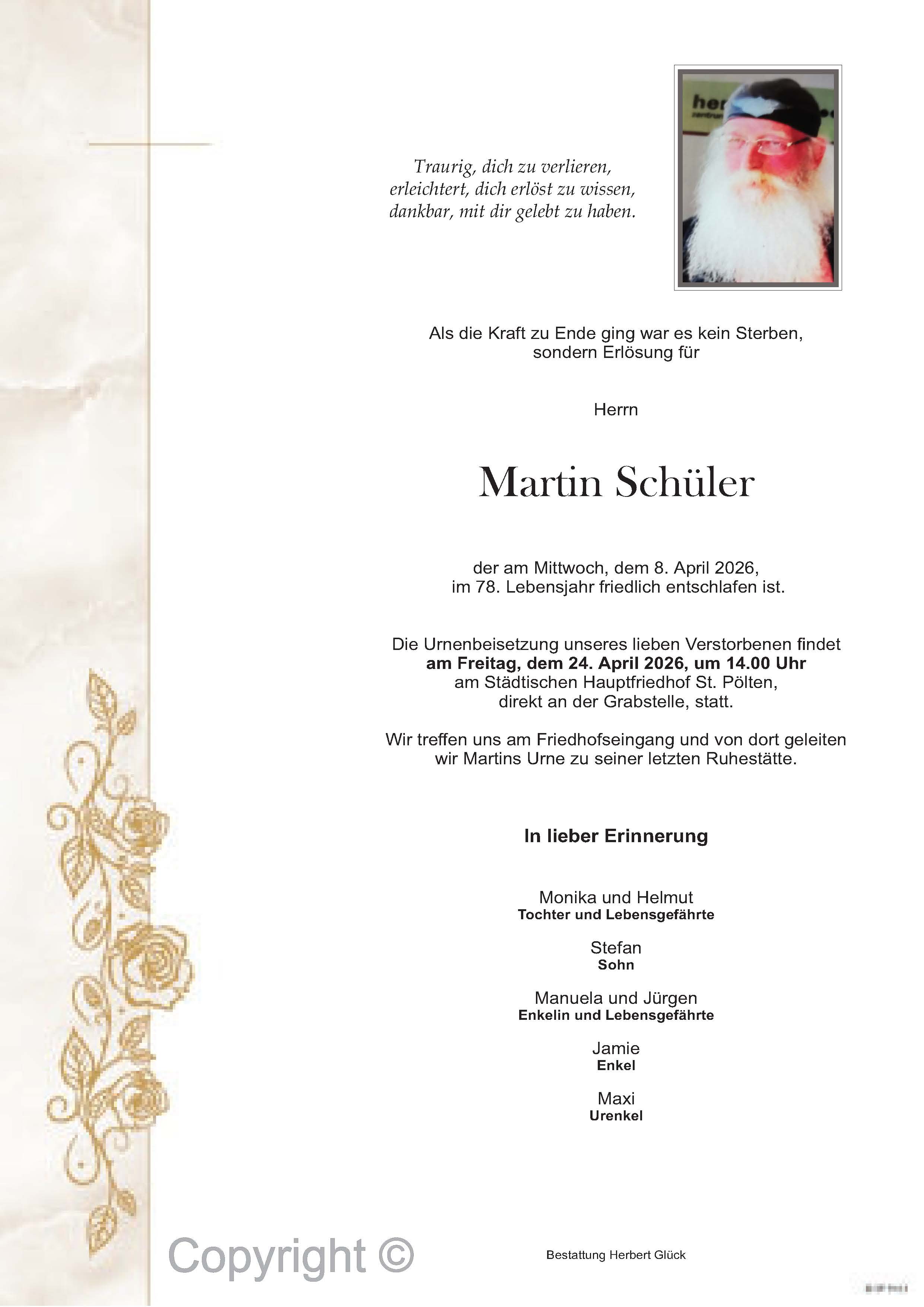 Sterbefall Martin Schüler