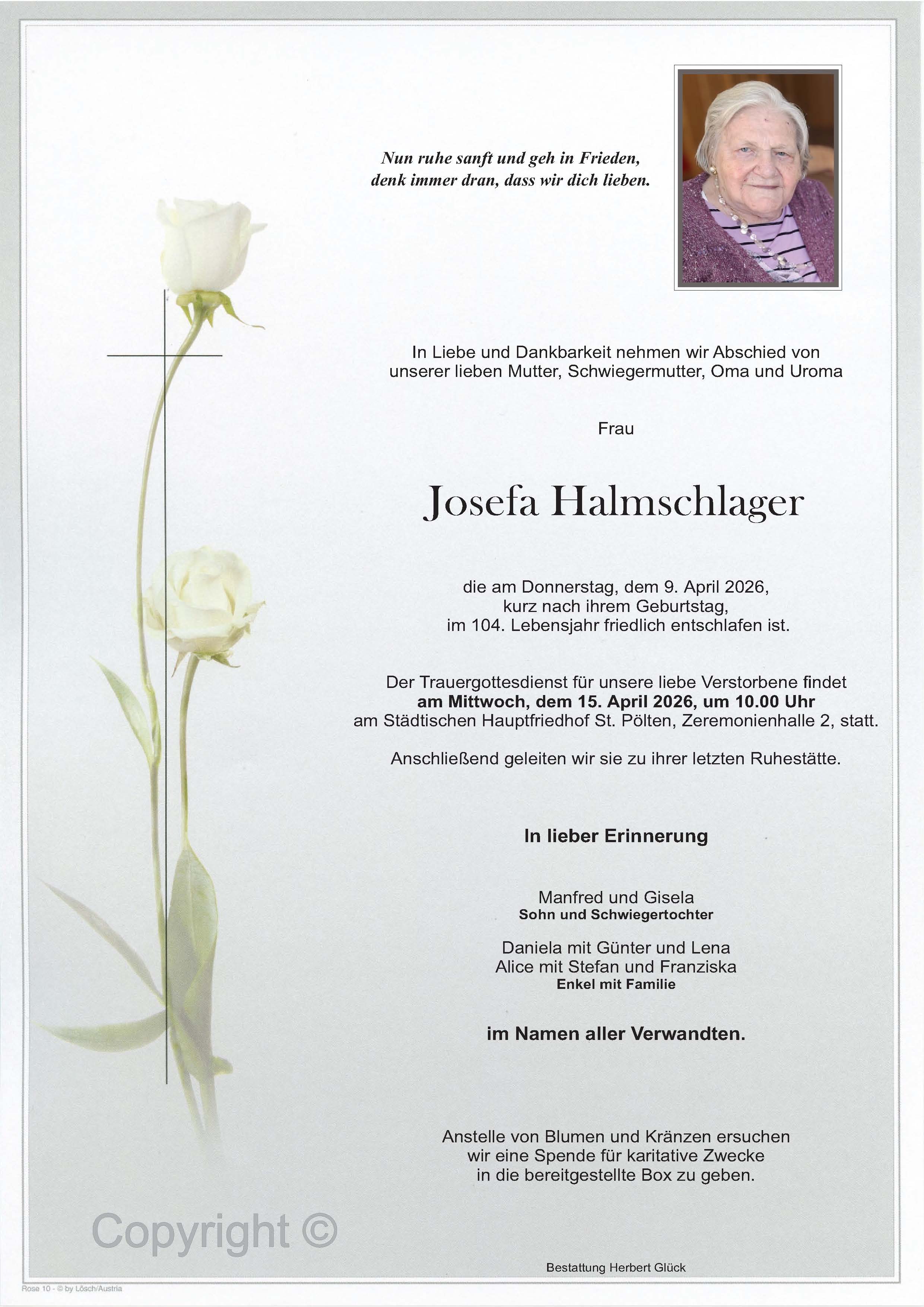 Sterbefall Josefa Halmschlager