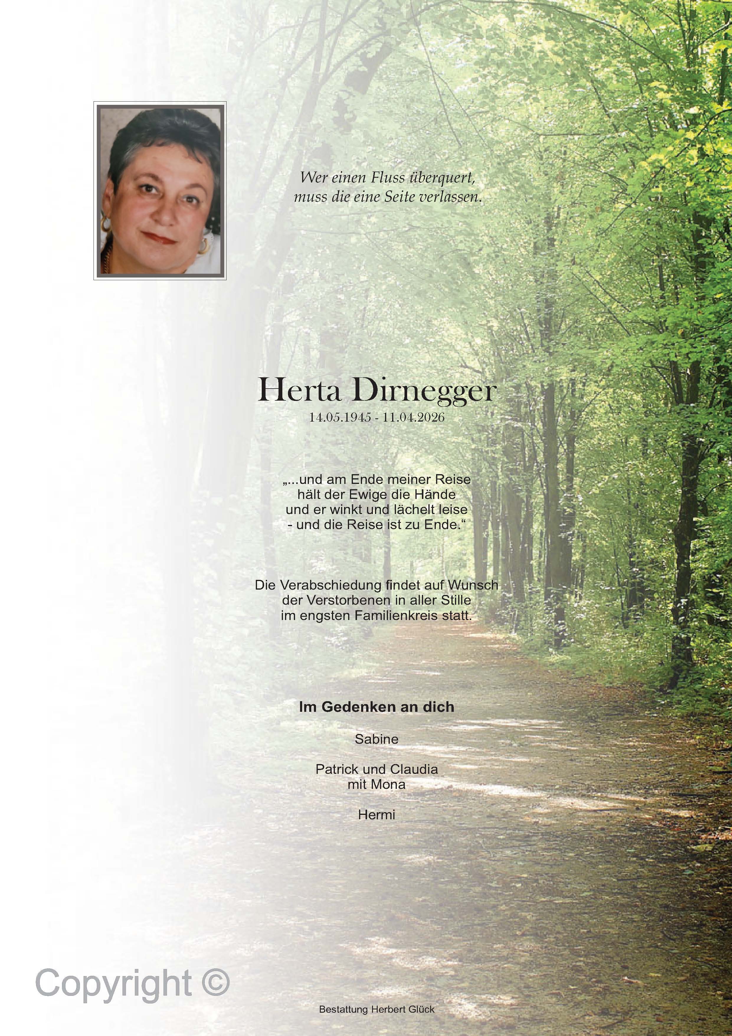 Sterbefall Herta Dirnegger