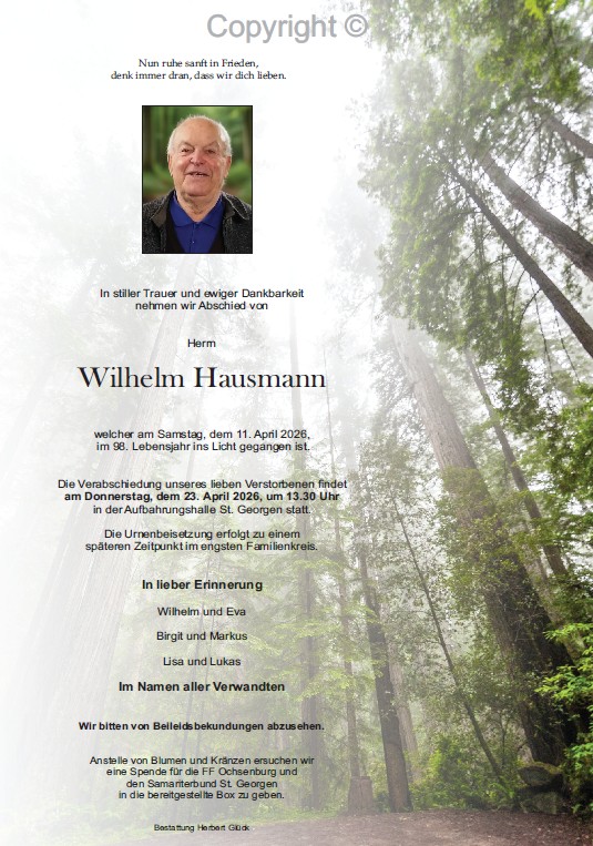 Sterbefall Wilhelm Hausmann