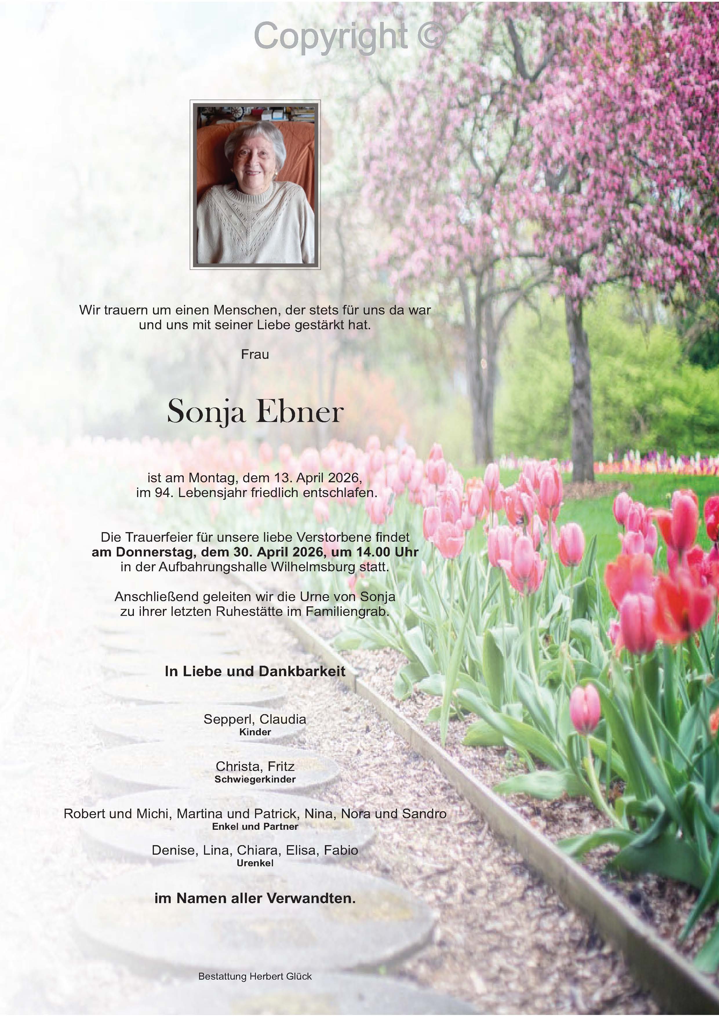 Sterbefall Sonja Ebner