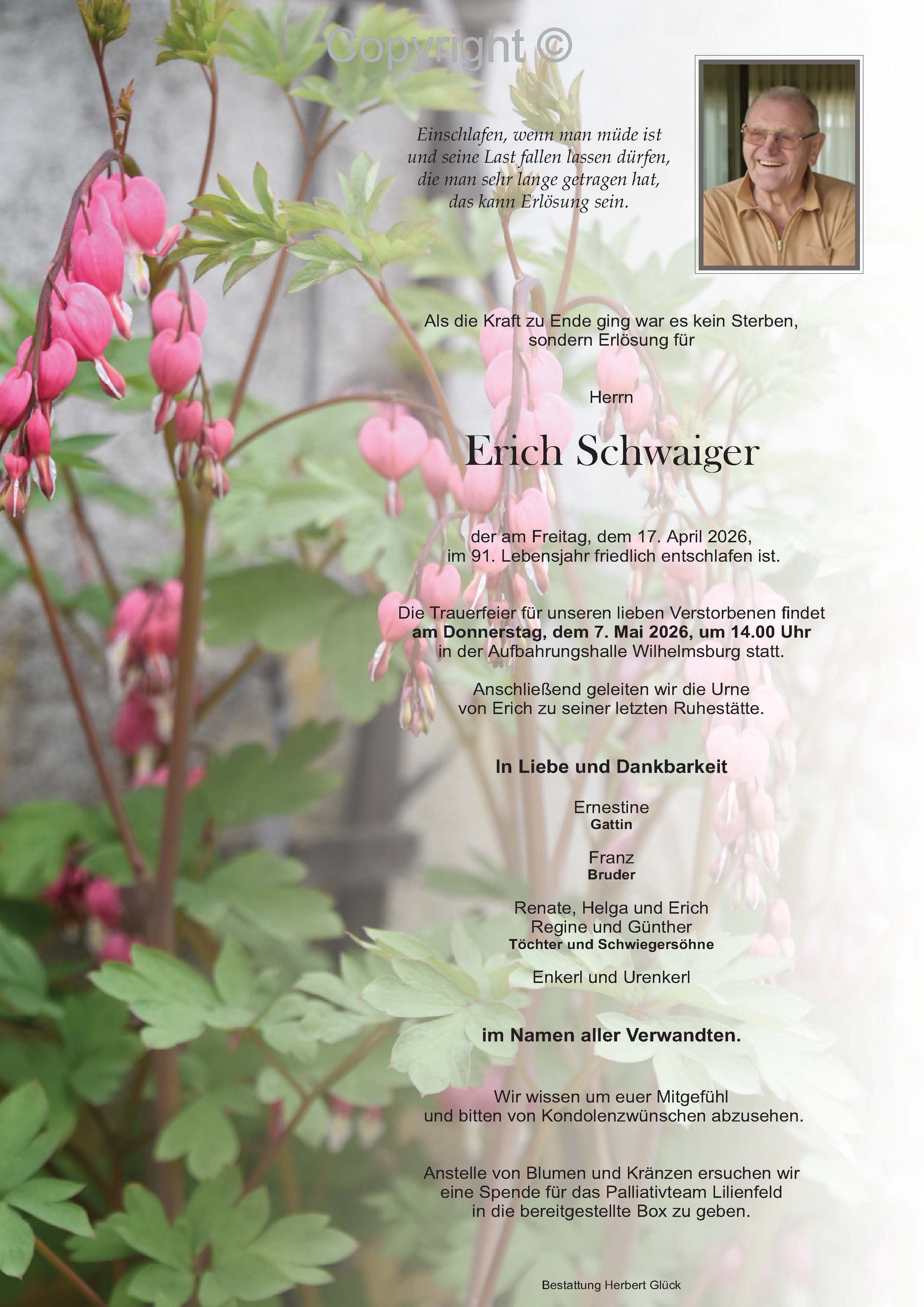 Sterbefall Erich Schwaiger