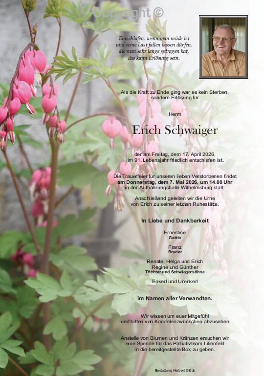 Sterbefall Erich Schwaiger