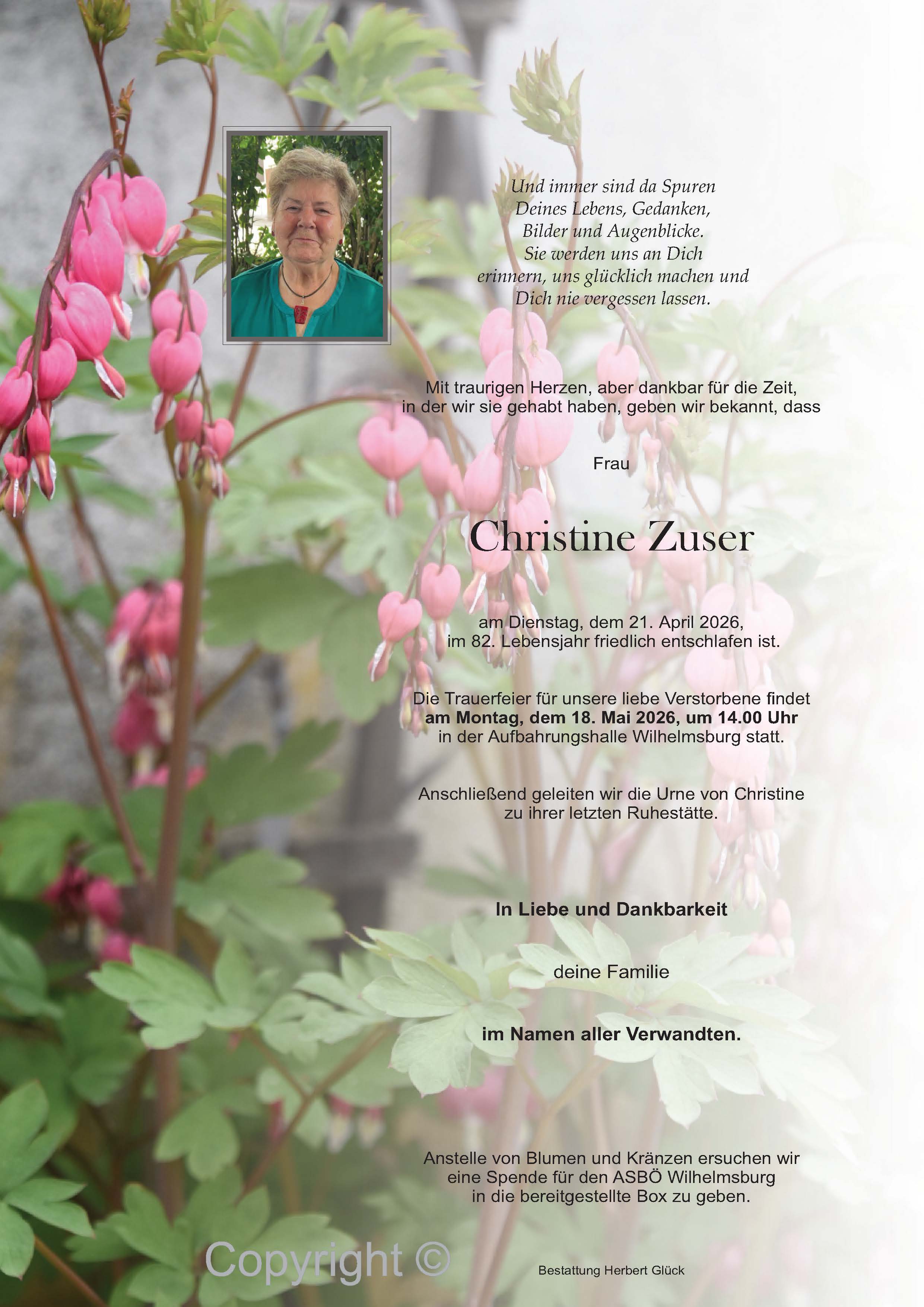 Sterbefall Christine Zuser
