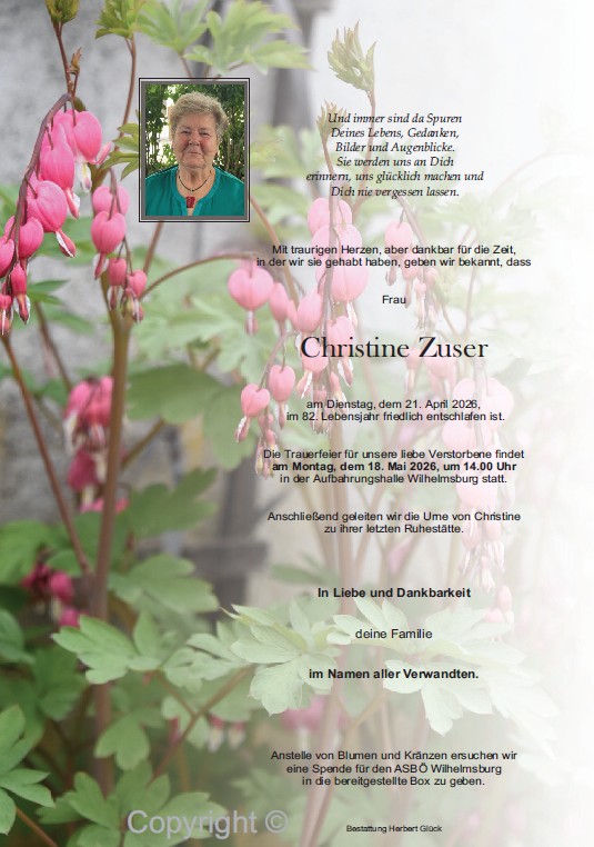 Sterbefall Christine Zuser