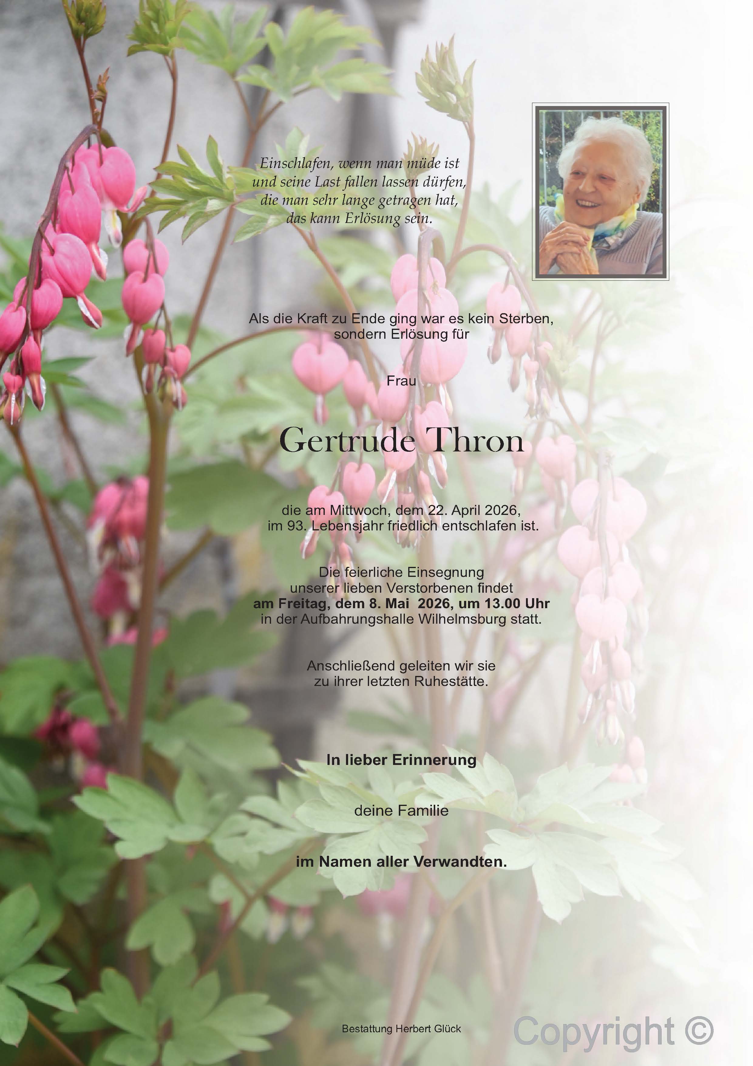 Sterbefall Gertrude Thron