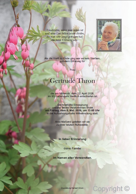 Sterbefall Gertrude Thron