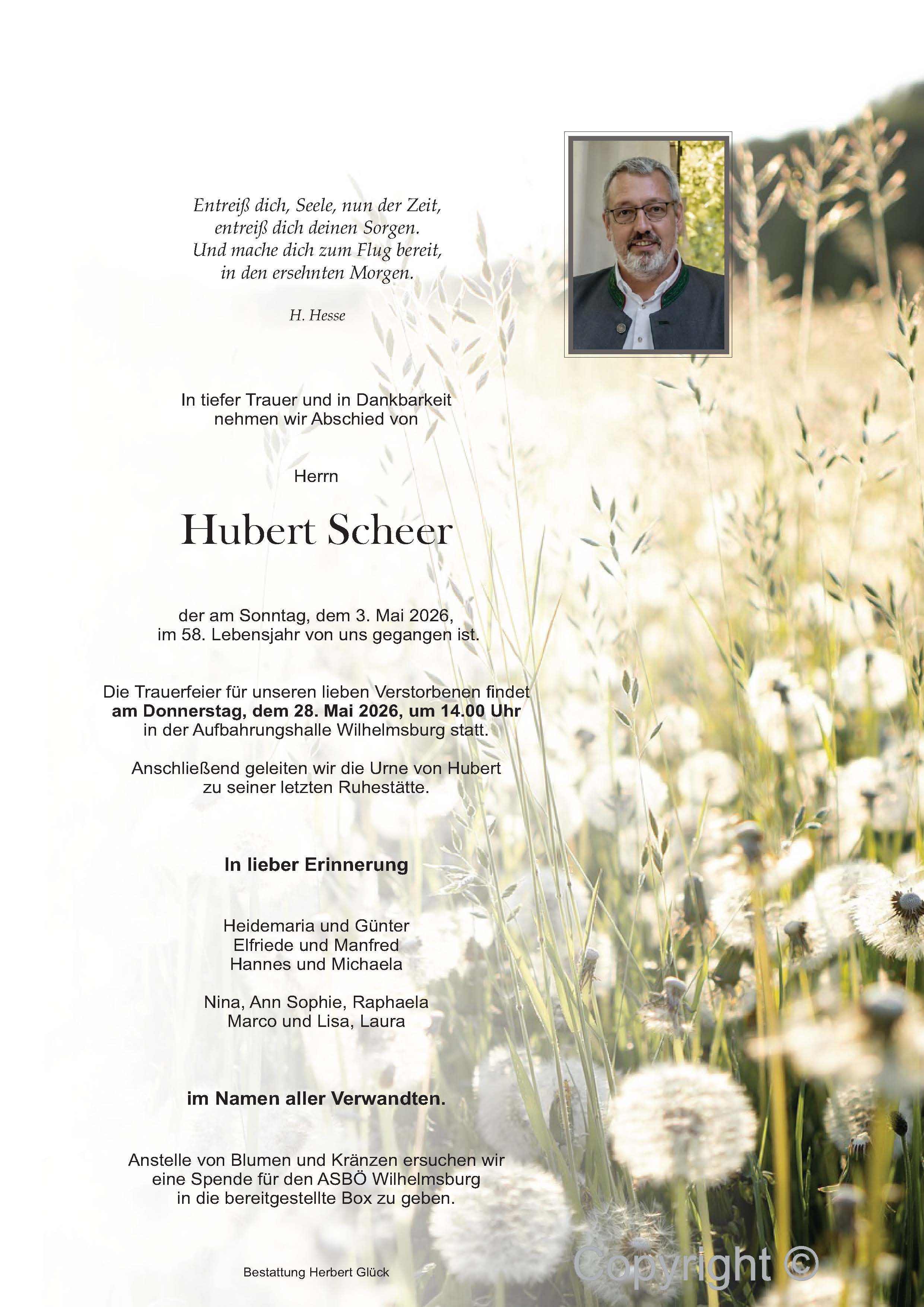 Sterbefall Hubert Scheer