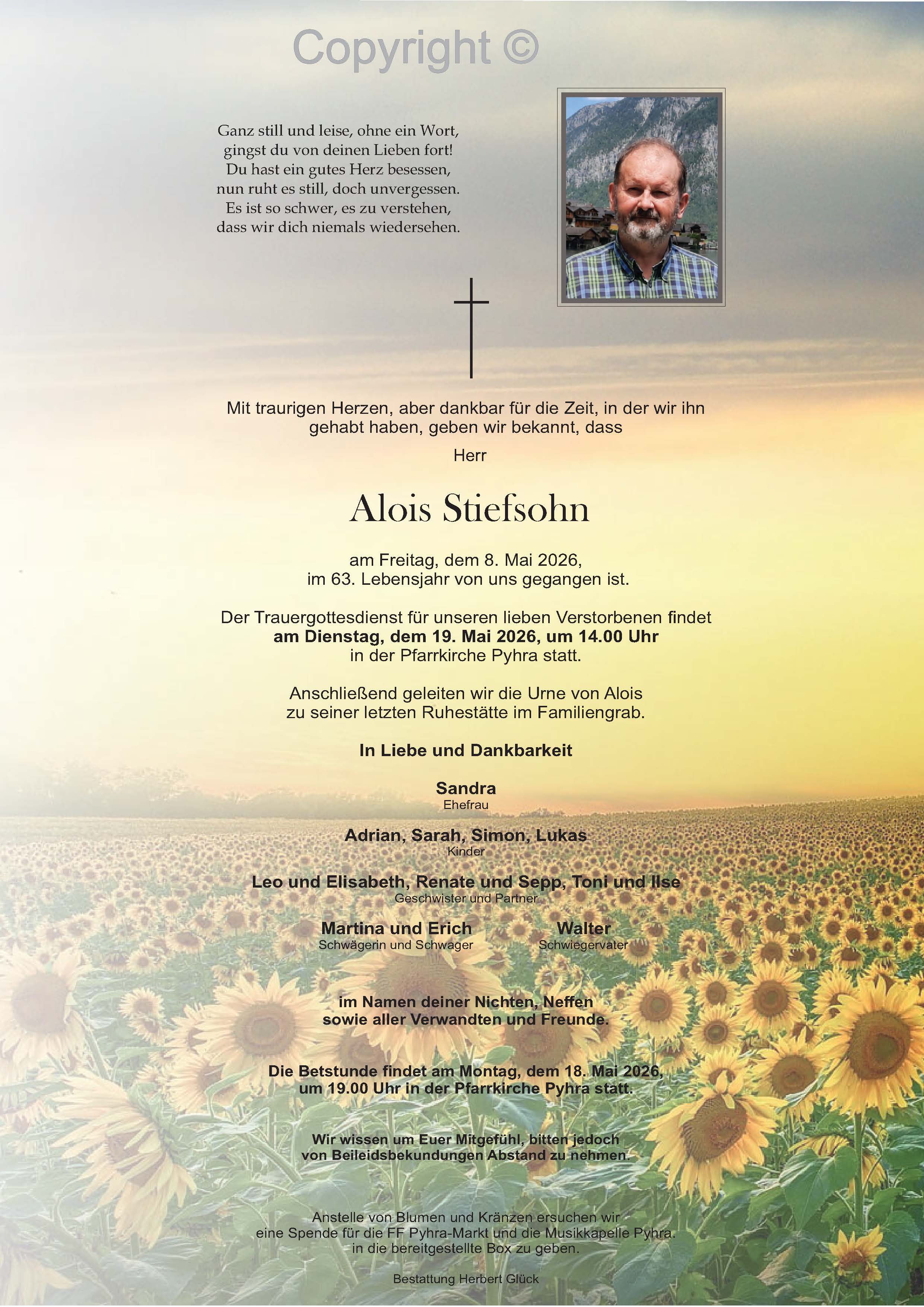 Sterbefall Alois Stiefsohn