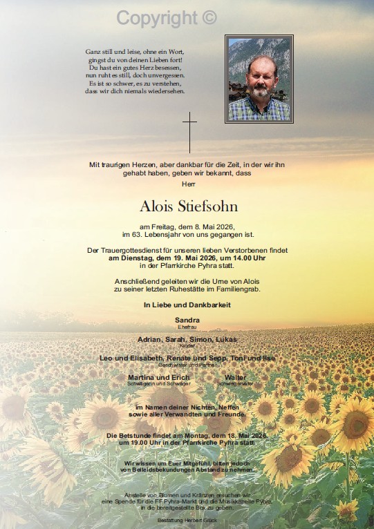 Sterbefall Alois Stiefsohn